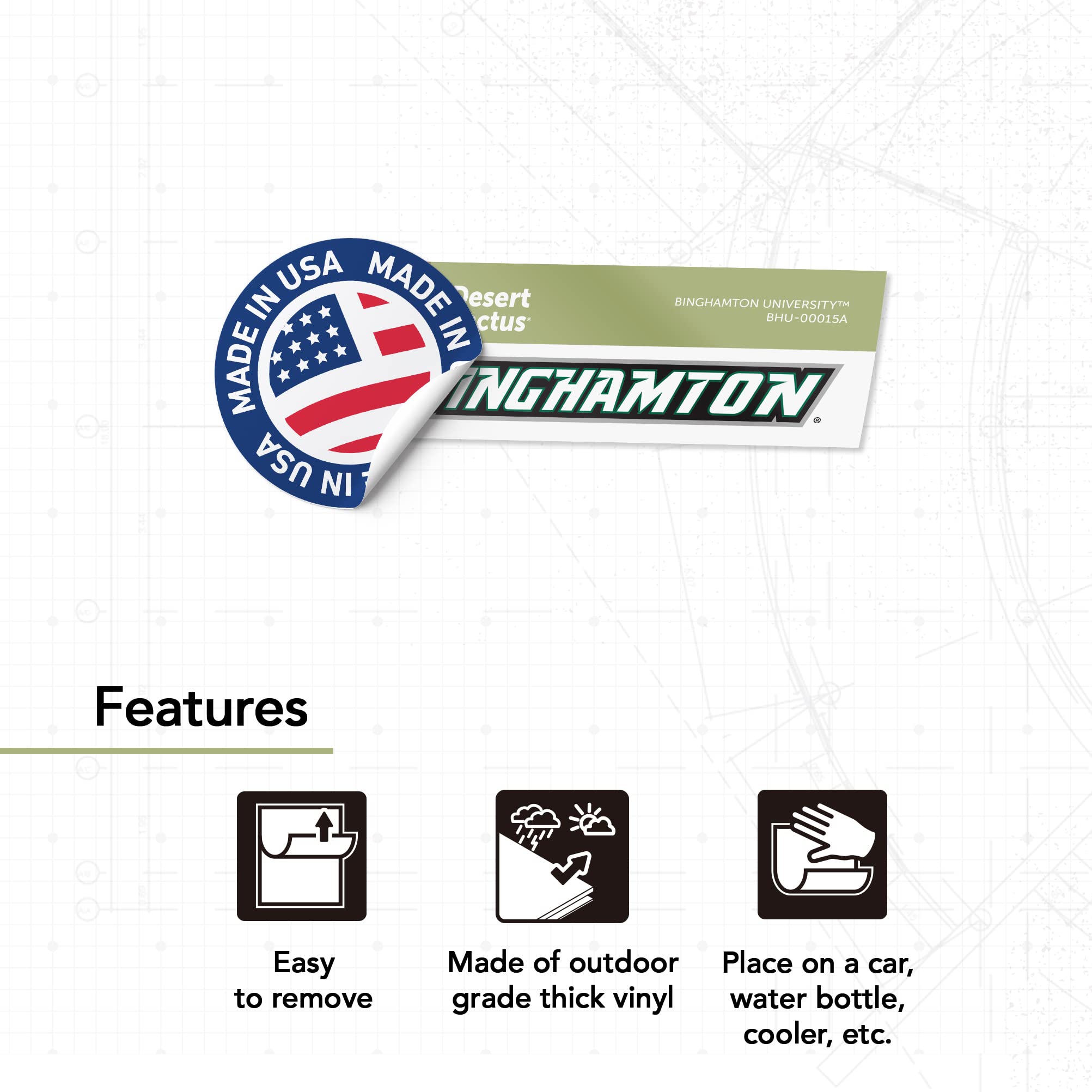 Binghamton University Bearcats Vinyl Decal Sticker - Desert Cactus Design for Laptop, Water Bottle, Car, Scrapbook - Perfect for College Students, Alumni & Fans (IND 00015A)