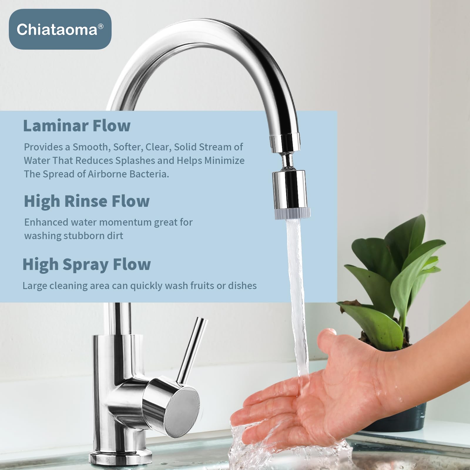 3-Function Swivel Faucet Aerator - 360° Rotating Kitchen Sink Attachment for 55/64