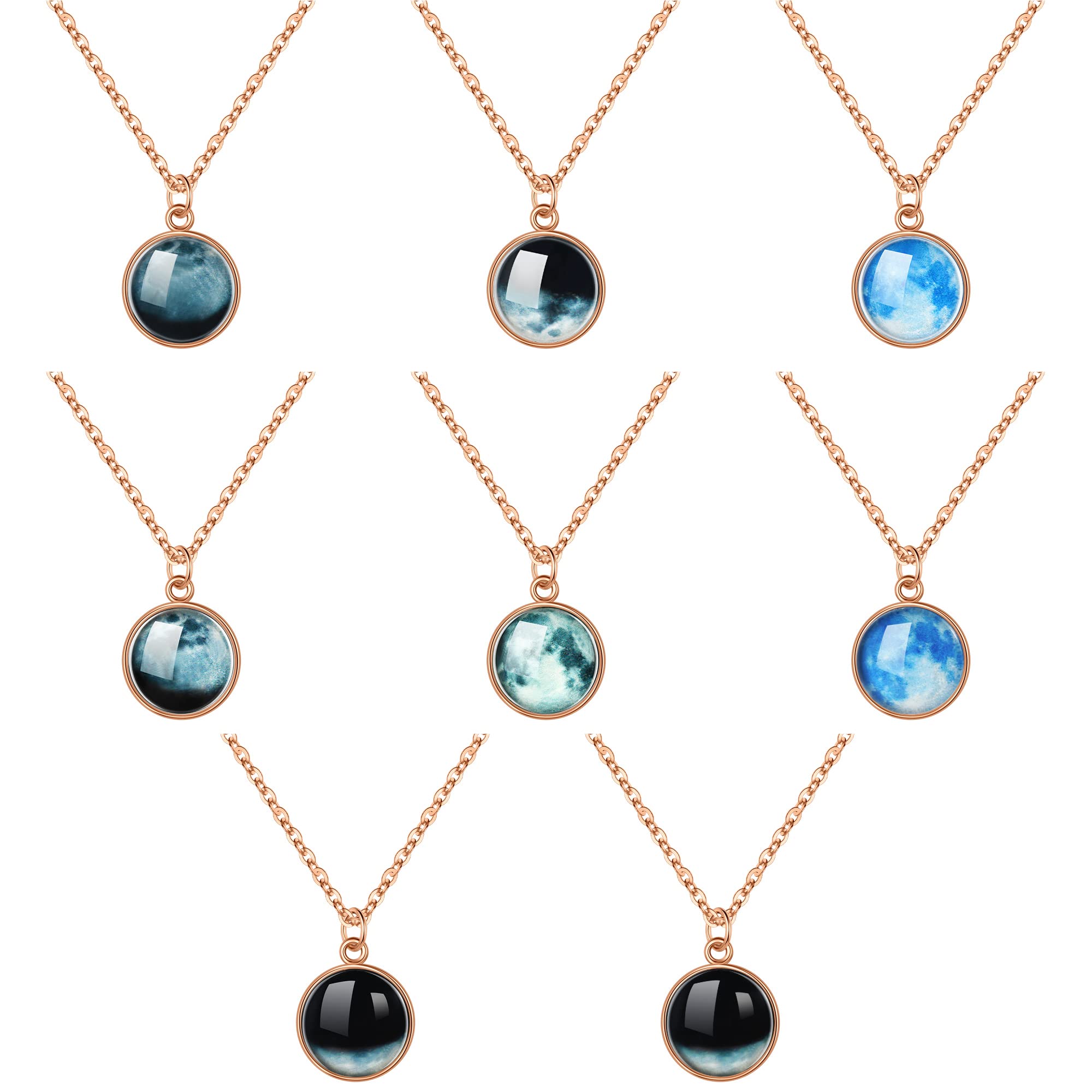 8Pcs Stainless Steel Moon Necklace for Women - Dainty Moon Phase Pendant with Glow in the Dark Feature, Perfect Birthday Gift for Women & Girls | Elegant Jewelry for Night Out, Date Night, and Special Occasions