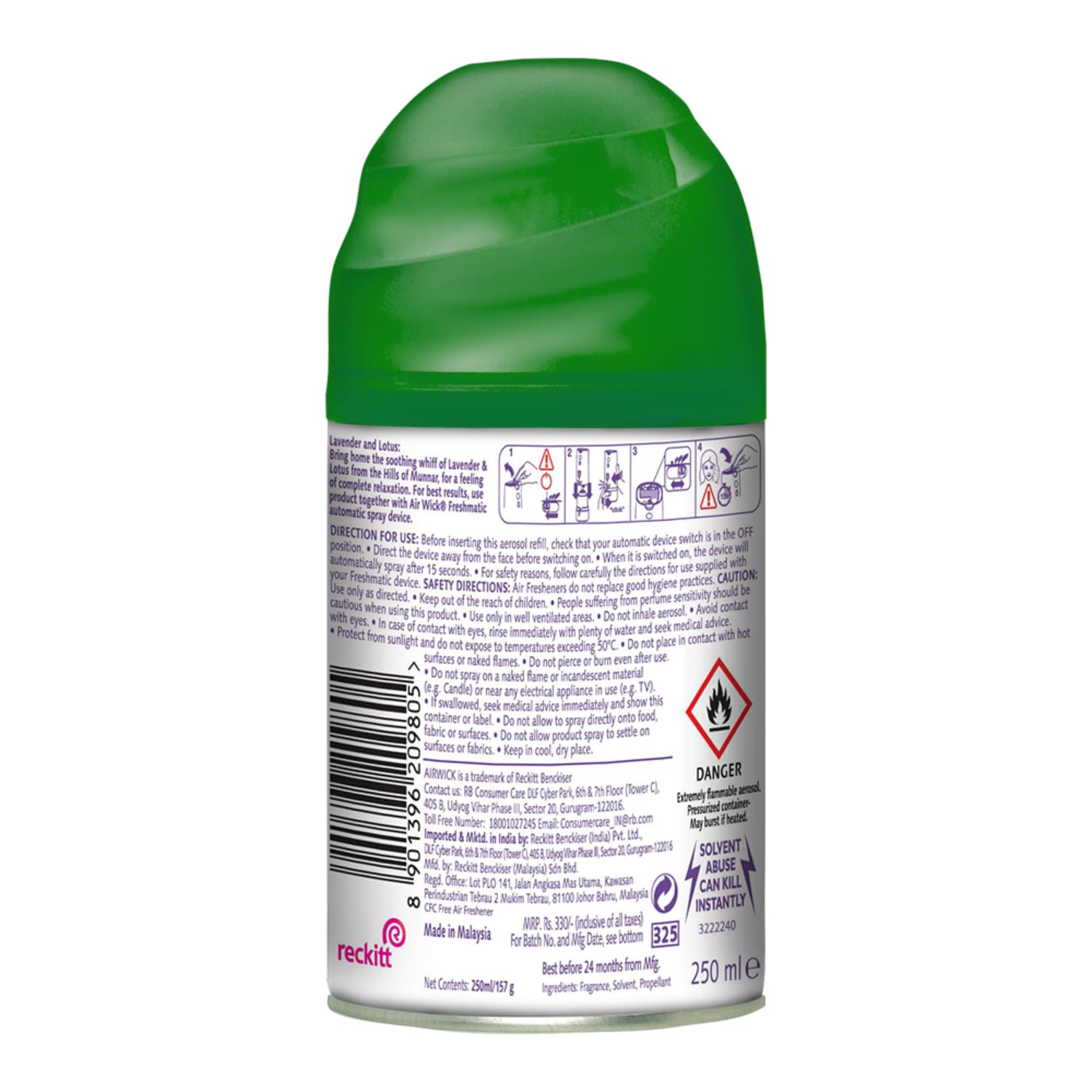 Air Wick Freshmatic Automatic Air Freshener Refill 250ml - Lavender & Lotus Scent | 2600 Sprays Guaranteed | Home, Bathroom & Office Air Freshener | Eliminates Odors & Creates Relaxing Atmosphere