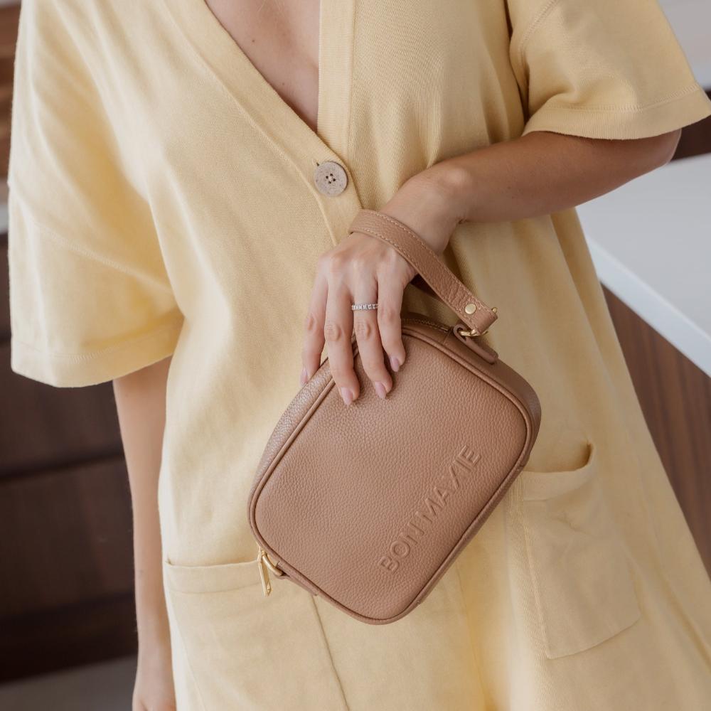 Mini Sidekick Leather Wallet Crossbody Bag - Tan Brown Genuine Leather for Women - Perfect for Travel, Shopping & Everyday Use