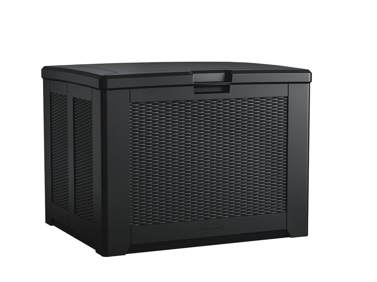 Rubbermaid 74-Gallon Medium Resin Outdoor Storage Deck Box - Weather-Resistant Black Deck Organizer for Backyard, Pool, Garden | Perfect for Storing Toys, Patio Cushions, Tools & Pool Chemicals