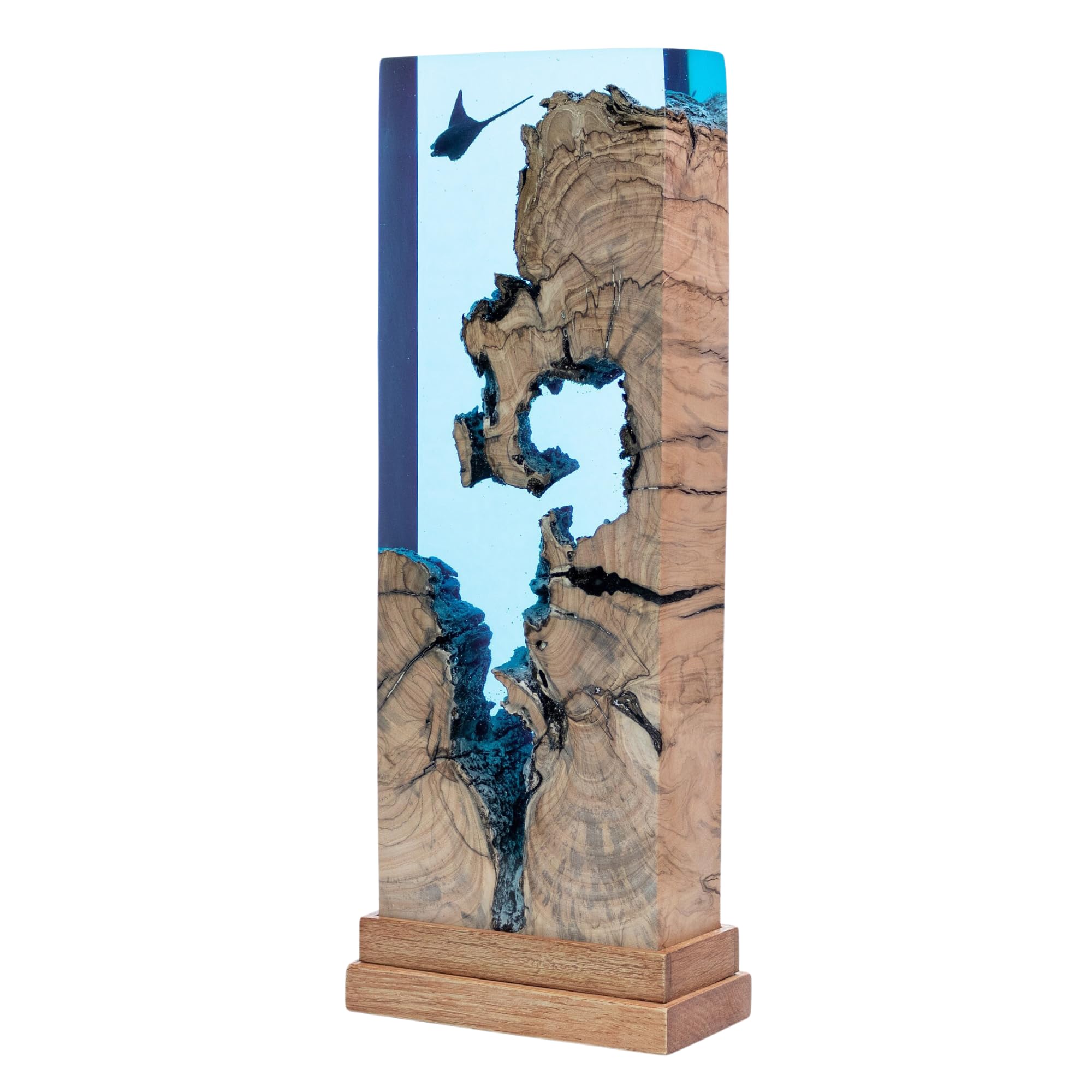 **Manta Ray Mystique Lamp - Ocean Themed Night Light, Resin Wood Table Lamp for Free Diving & Scuba Enthusiasts, Unique Home Decor Gift (12x6 Inch) - Perfect for Bedrooms, Living Rooms & Meditation Spaces**