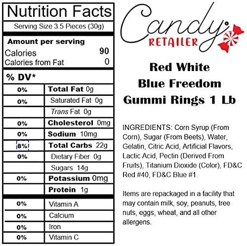 Red White & Blue Freedom Gummy Rings - Patriotic Candy Bulk 1 lb Bag - Perfect for 4th of July, Memorial Day & Independence Day Celebrations