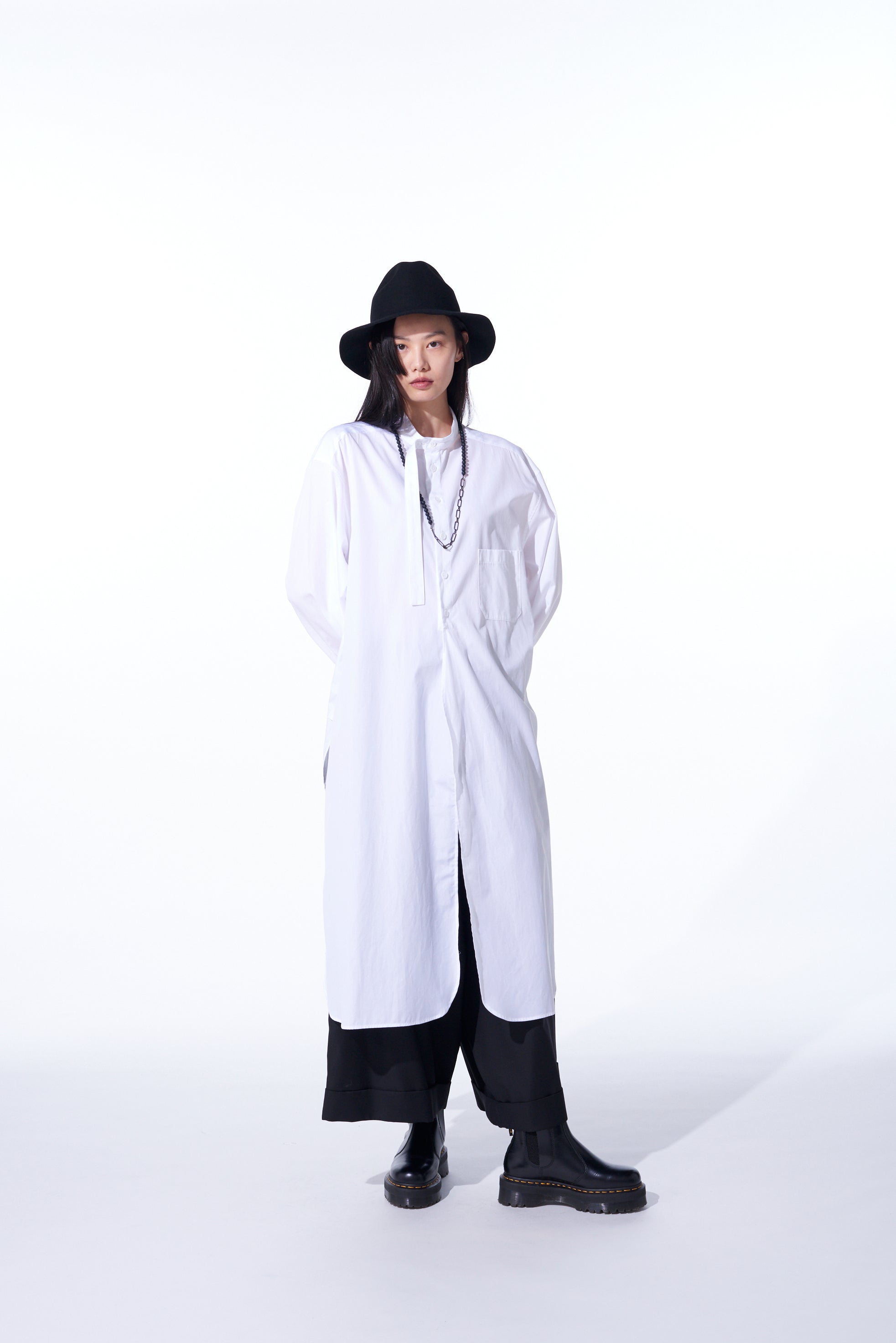 Premium Cotton Broadcloth Stand Collar Long Shirt with Rounded Hem - Classic Casual Wear for Men & Women | Perfect for Office, Dating & Everyday Outfits