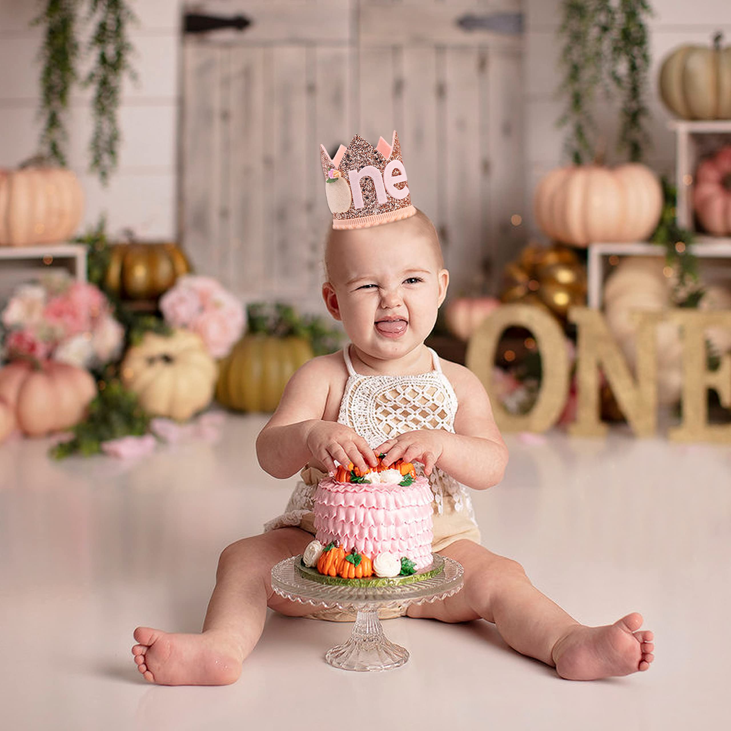 Little Pumpkin First Birthday Crown - Floral Pumpkin Theme Baby Girl's 1st Birthday Tiara Hat | Cake Smash Photo Prop & Party Decor for Fall Birthday Celebrations