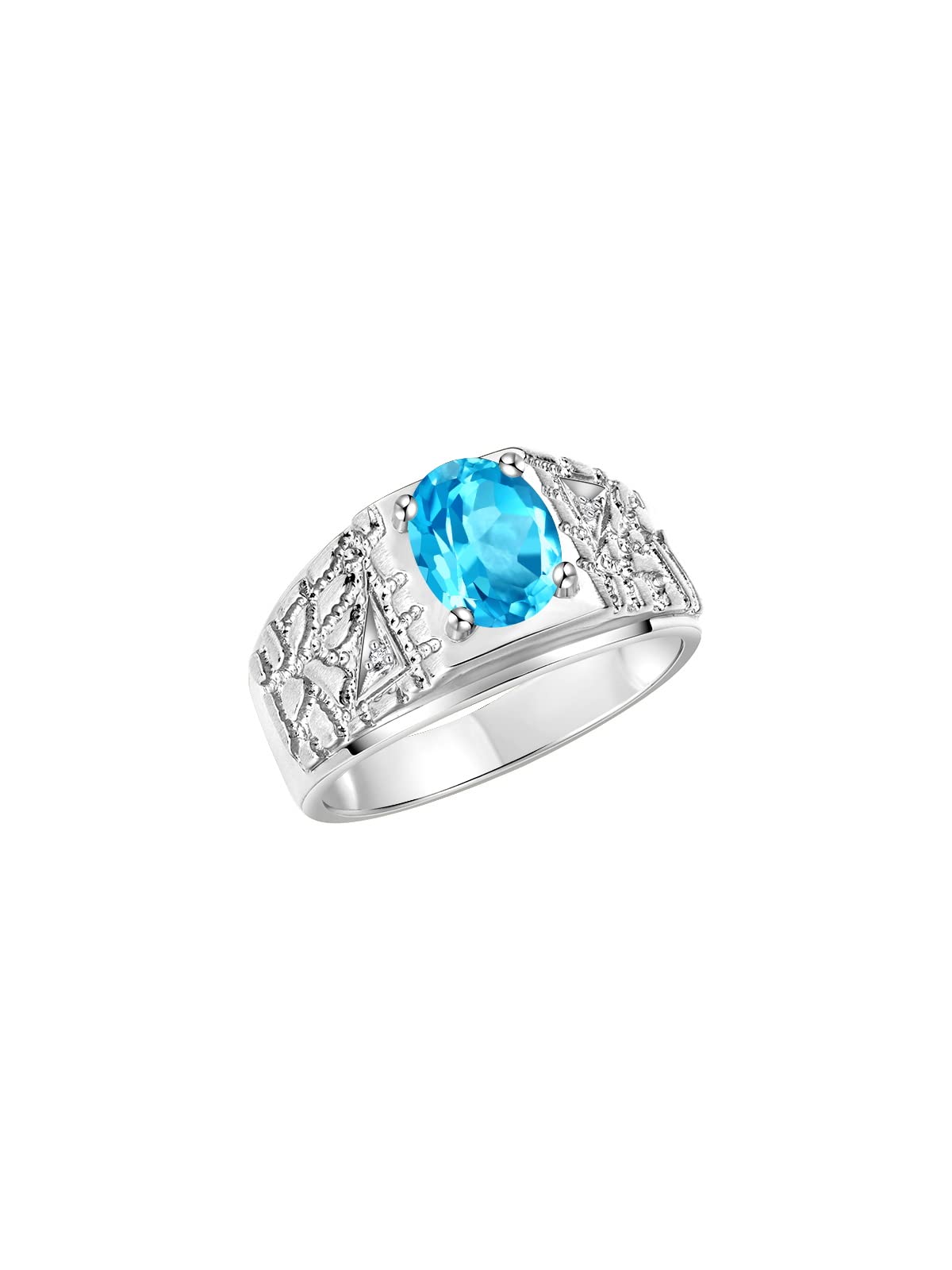 Rylos Men's Designer Nugget Ring: 9X7MM Oval Gemstone & Sparkling Diamonds, Sterling Silver Birthstone Rings for Men (Sizes 8-13) - Perfect for Weddings, Anniversaries & Everyday Fashion Jewelry