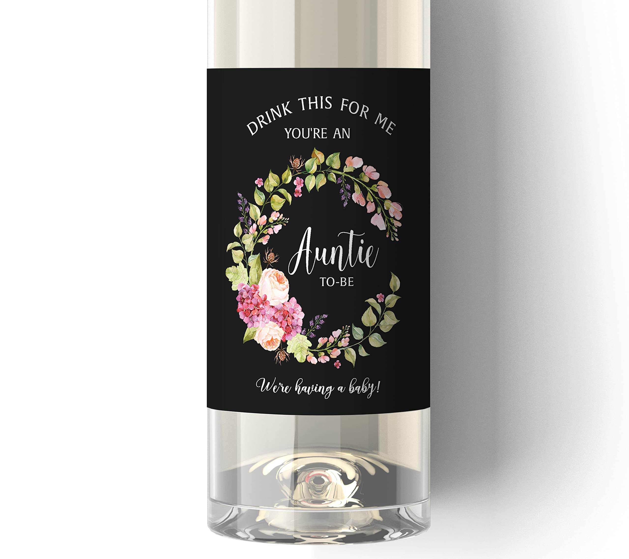 Gender Neutral Pregnancy Announcement Wine Labels - Set of 5 Waterproof Stickers for Auntie-To-Be Reveal | Fun Alternative to Baby Cards | Perfect for Gender Reveal Parties, Baby Showers & Special Celebrations