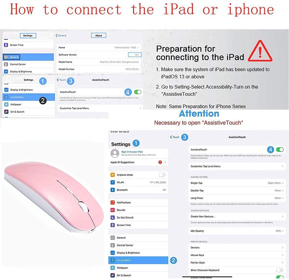 Rechargeable Wireless Bluetooth Mouse for MacBook Pro/Air, Laptop, PC, iPad Pro - Bluetooth 5.2/3.0 & 2.4G USB Receiver - Ergonomic Portable Mouse (Pink) - Perfect for Office, Travel & Home Use