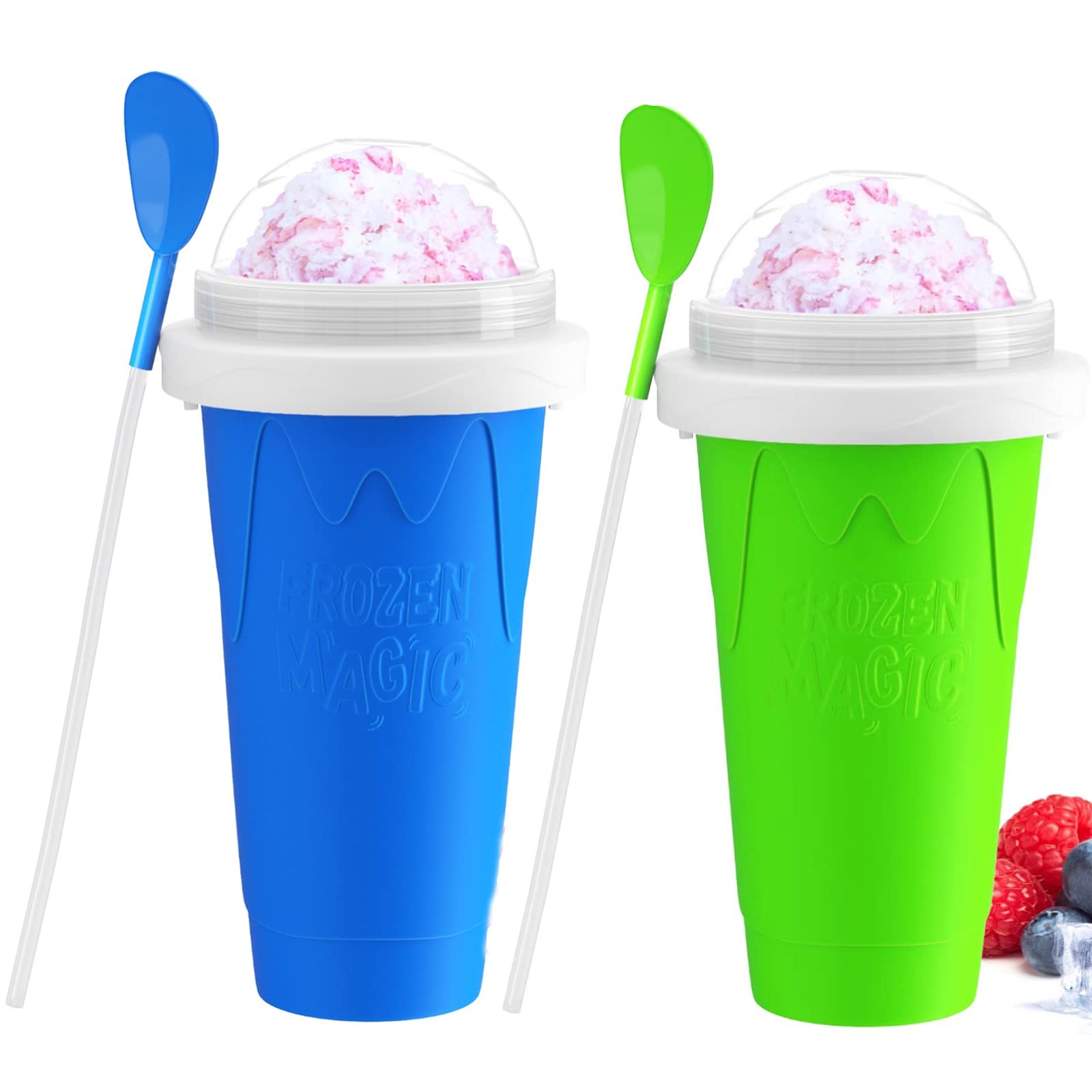 2 Pack Slushy Maker Cups - Magic Frozen Squeeze Cup for Milkshakes, Smoothies & Cold Drinks | TikTok Viral Cooling Freeze Mug (Blue + Green) - Perfect for Summer Parties, BBQs & Kids Treats