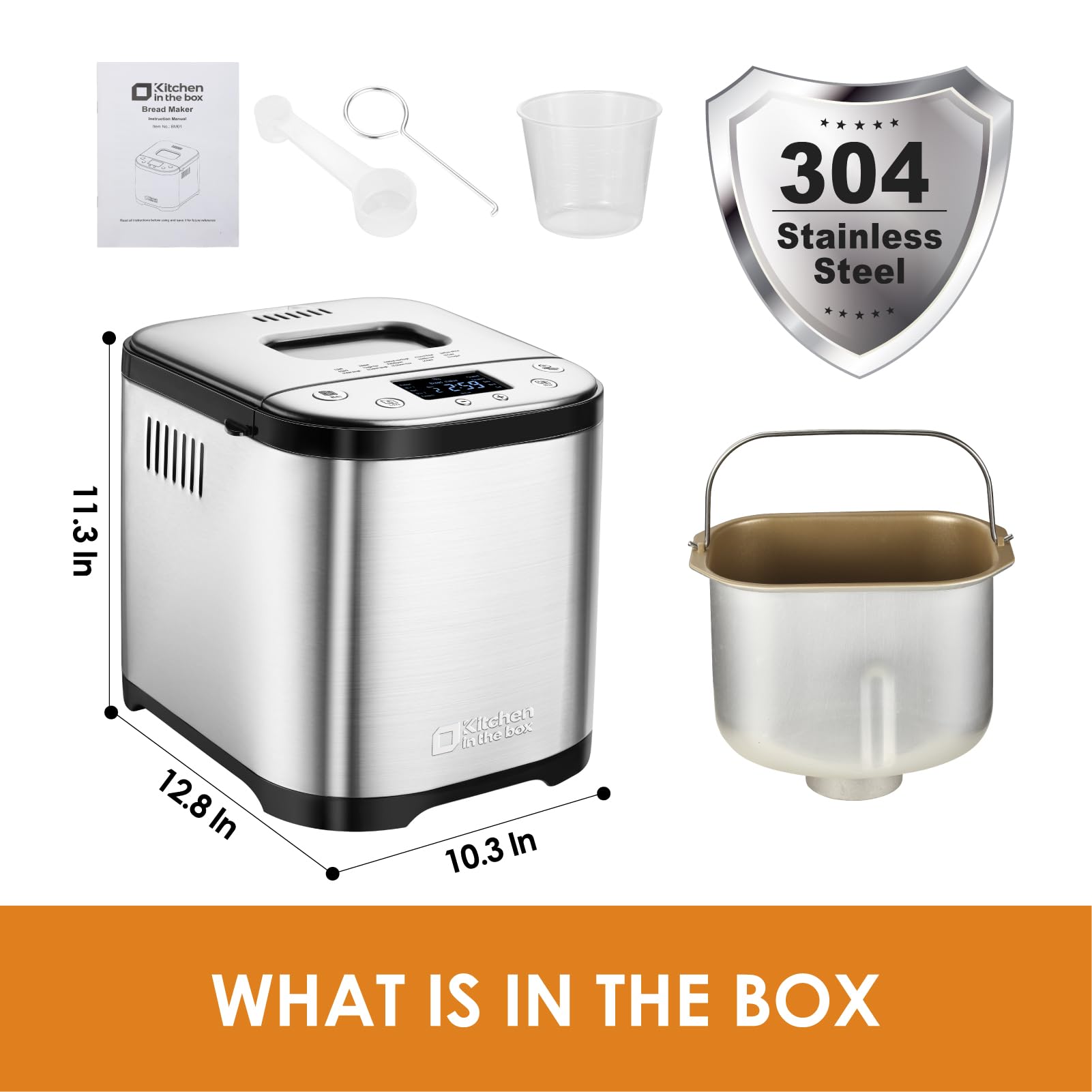 **Automatic Bread Maker Machine with Gluten-Free Setting – 1LB, 1.5LB, 2LB Capacity – 15-in-1 Stainless Steel Breadmaker with Homemade Cycle & Recipes – Perfect for Gluten-Free, Whole Wheat, and Artisan Bread Baking at Home (Silver)**