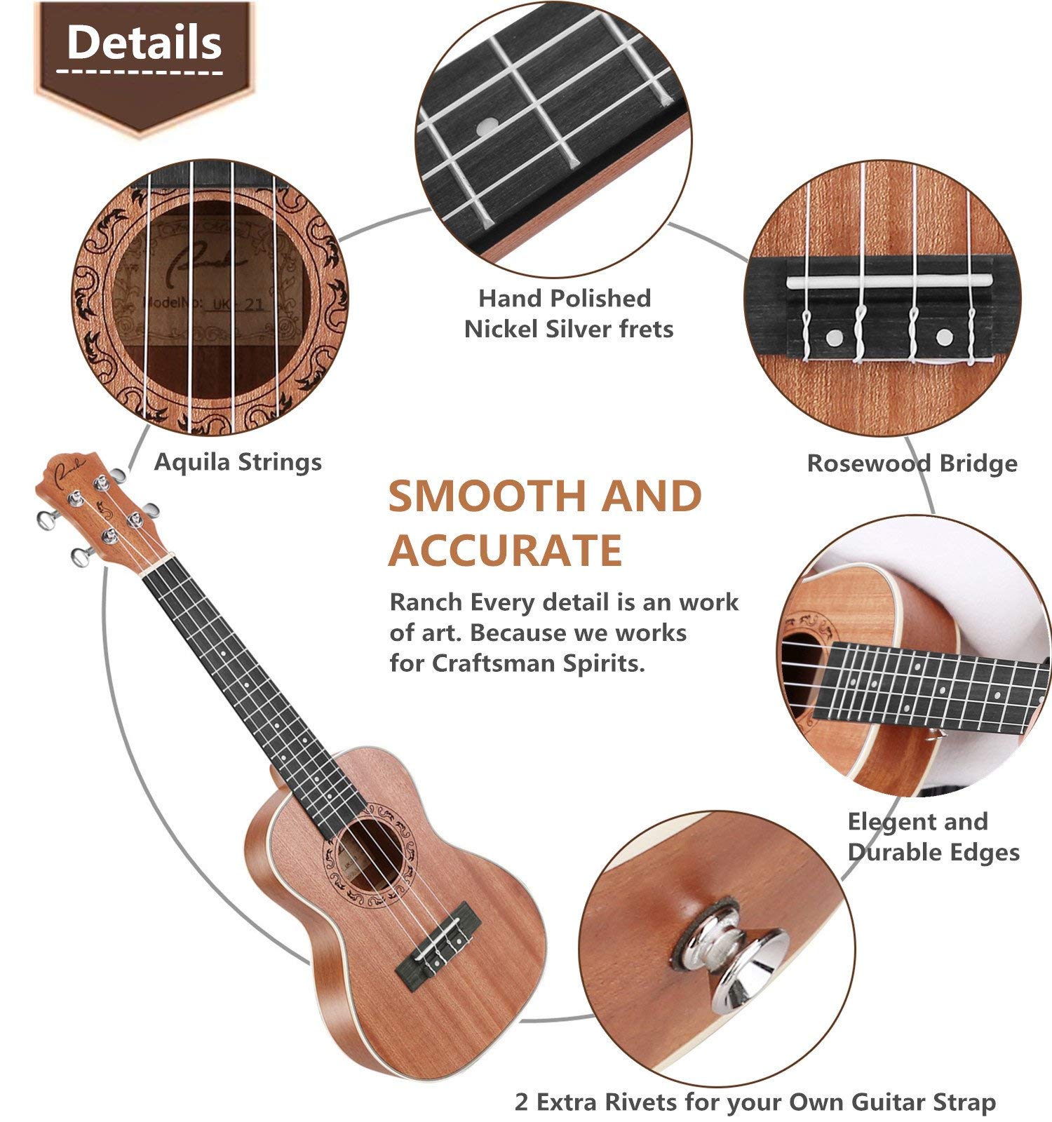 Professional 21 Inch Soprano Ukulele Kit - Hawaiian Wooden Ukelele with Gig Bag, Tuner, Strap & Aquila Strings | Includes 12 Online Lessons | Perfect for Beginners, Travel & Beach Performances