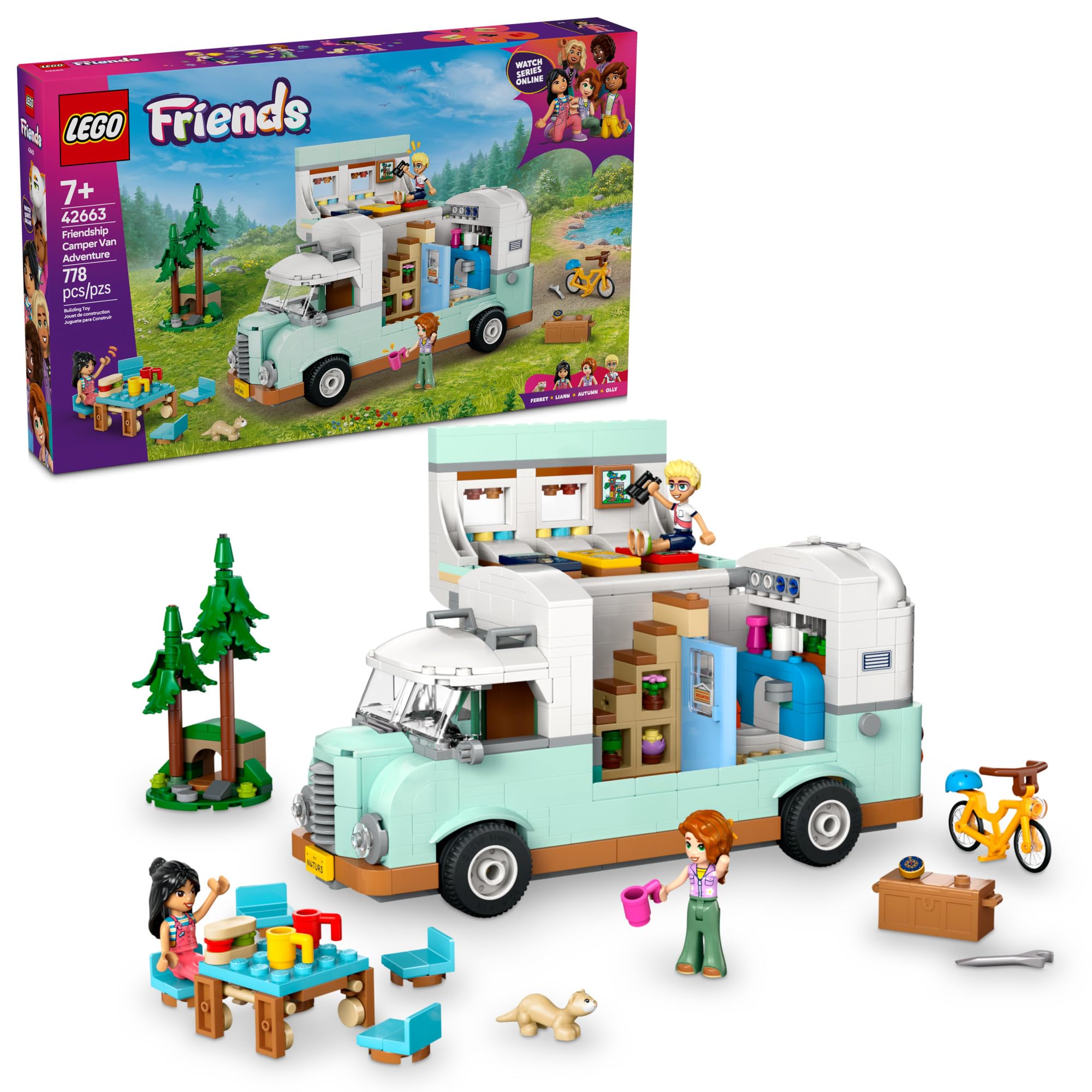 LEGO Friends Friendship Camper Van Adventure Toy Building Set for Kids Ages 7+ - Creative Pretend Play with 3 Minidolls & Ferret Figure - Perfect Birthday Gift for Girls & Boys - Great for Indoor Play & STEM Learning Activities