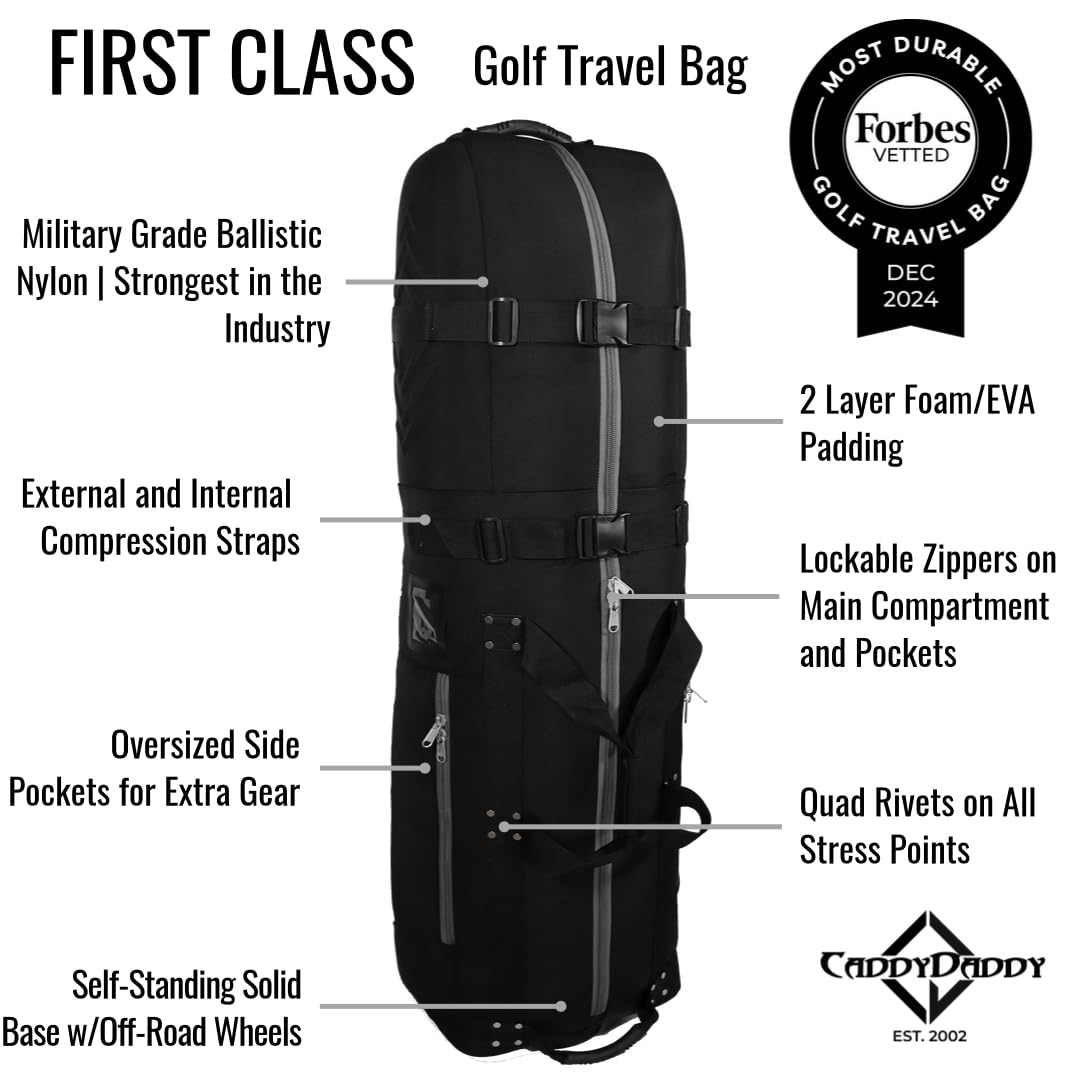 Premium Padded Golf Club Travel Cover with Wheels - Heavy Duty Airline Approved Golf Travel Bag for Protection & Easy Transport | Perfect for Air Travel, Tournaments & Golf Vacations