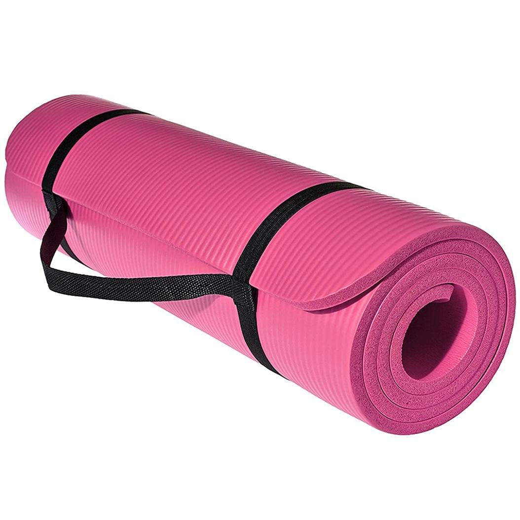 Premium 0.4in Extra Thick High Density Non-Slip Yoga Mat - Ideal for Indoor/Outdoor Yoga, Pilates, Floor Workouts, Camping & Fitness - Perfect for Women & Girls Weight Loss (Pink) - Great for Home Gym, Studio Sessions & Travel Exercise