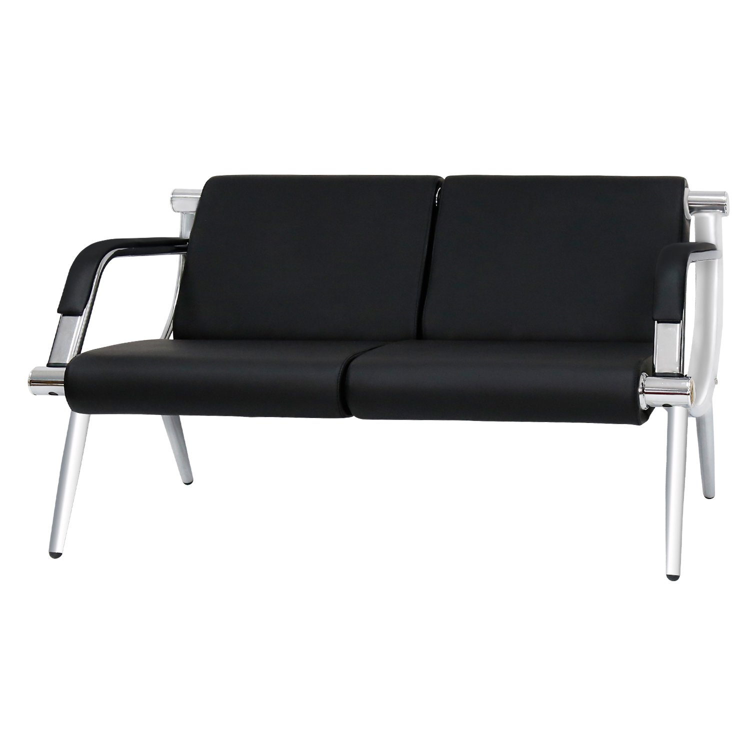 Kinsuite 2-Piece Black Leather Waiting Room Chairs Set - Modern Office Reception Sofa for Lobby, Clinic, Airport & Commercial Spaces | Perfect for Hospitals, Schools, Barber Shops & Business Waiting Areas