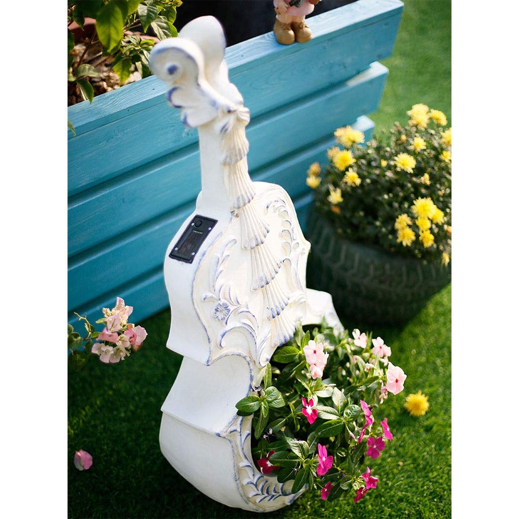 Solar Powered Violin Shaped Flower Pot - White Magnesium Oxide Outdoor Garden Sculpture for Courtyard Decoration | Unique Musical Instrument Planter for Patio, Lawn & Landscape Design