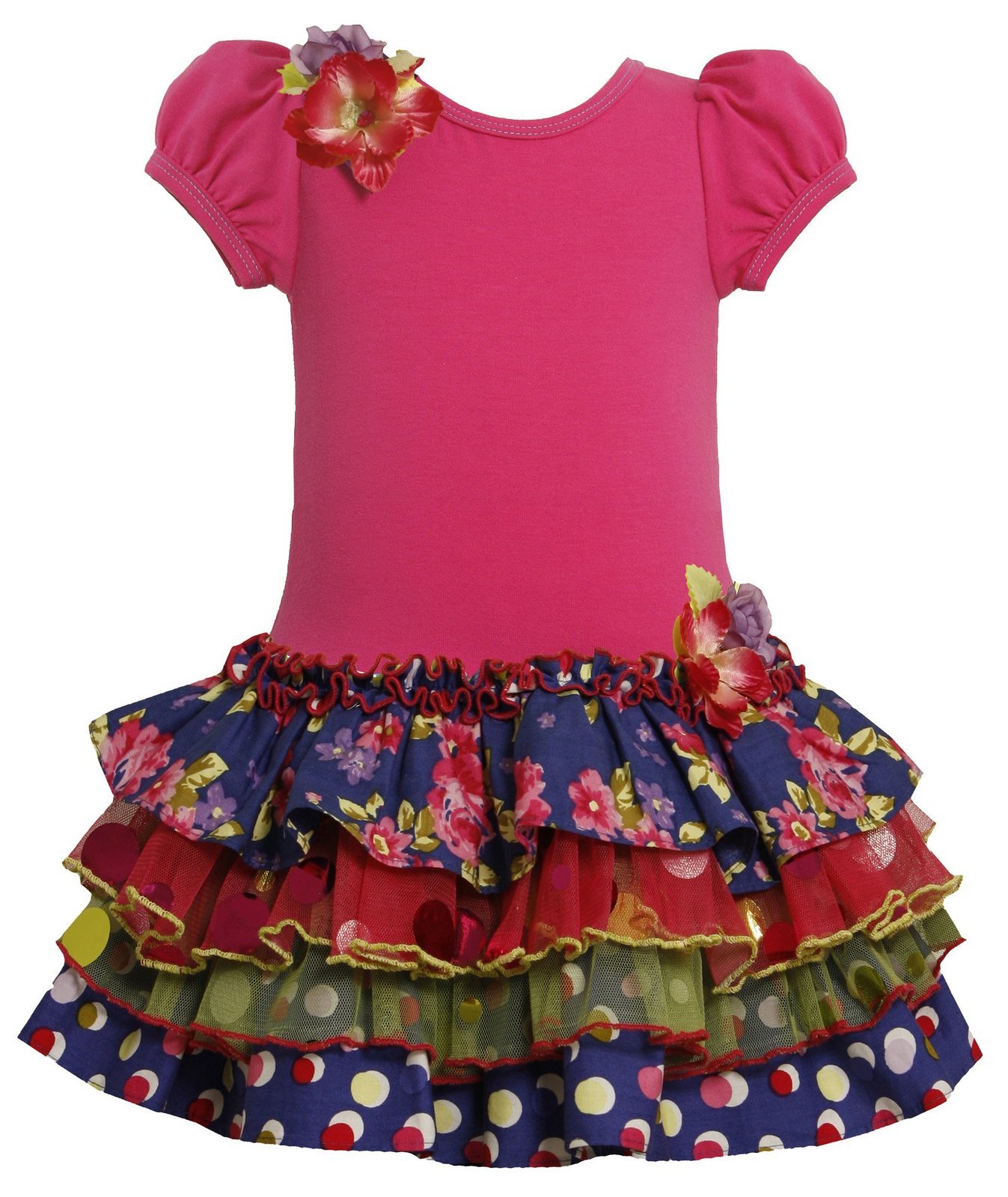 Bonnie Jean Girls' Sparkle Tiered Dress 2T-6X - Fuchsia & Purple Knit Mix Print Party Dress for Holidays, Birthday & Special Occasions