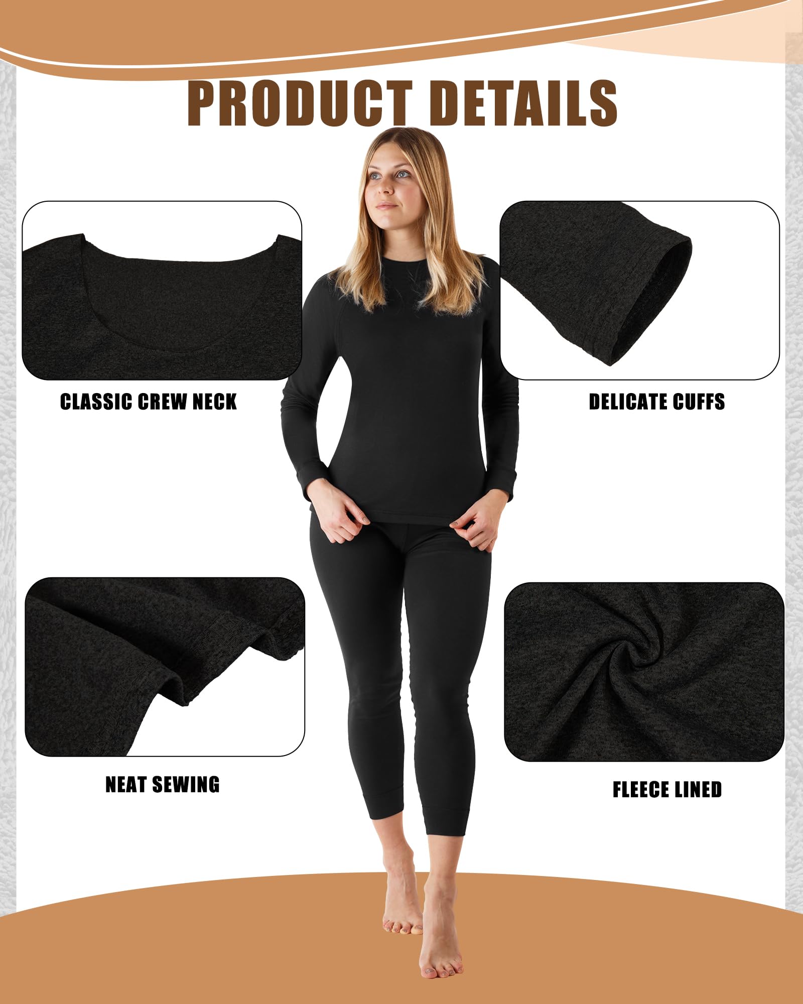 Jecery 8-Pack Women's Thermal Long Sleeve Shirts - Crew Neck Base Layer Top Set for Winter Warmth | Perfect for Layering, Outdoor Activities & Cold Weather Workouts