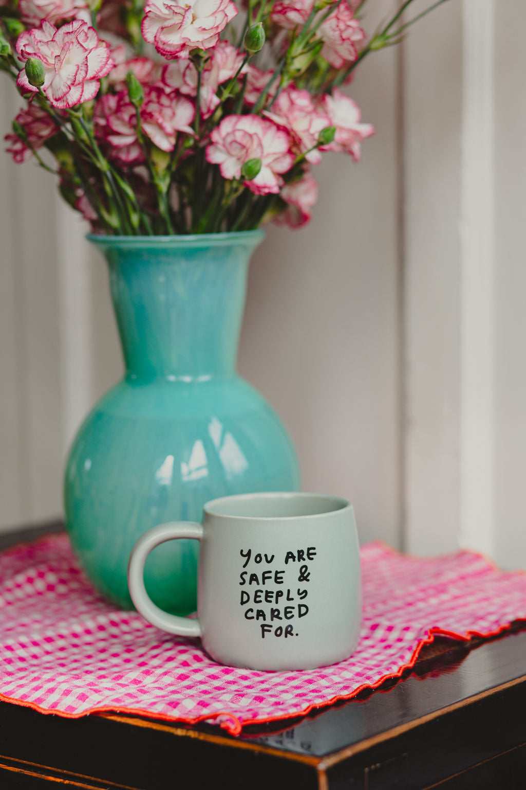 Safe and Cared For Mug - Premium Ceramic Coffee Cup with Handle, Dishwasher Safe - Perfect for Home, Office, or Gift Giving