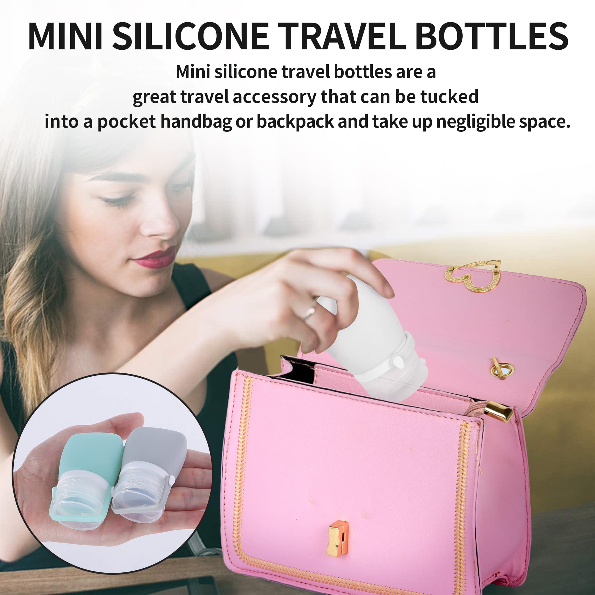 Leak Proof Silicone Travel Toiletry Bottles Set - 4pcs 30ml/1oz Refillable Containers for Shampoo, Lotion & Conditioner (Light Grey) - Perfect for Air Travel, Gym & Vacation Essentials
