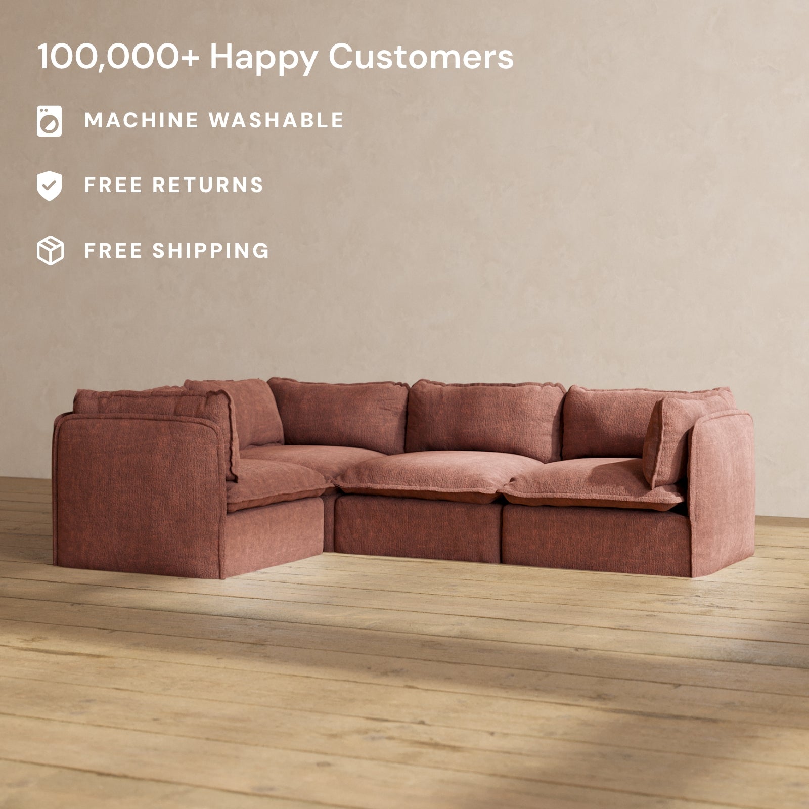 Modular Performance 4-Seater Corner Sectional Sofa in Chestnut Brown | Relaxed Blend Fabric | Perfect for Living Room, Family Room & Home Theater