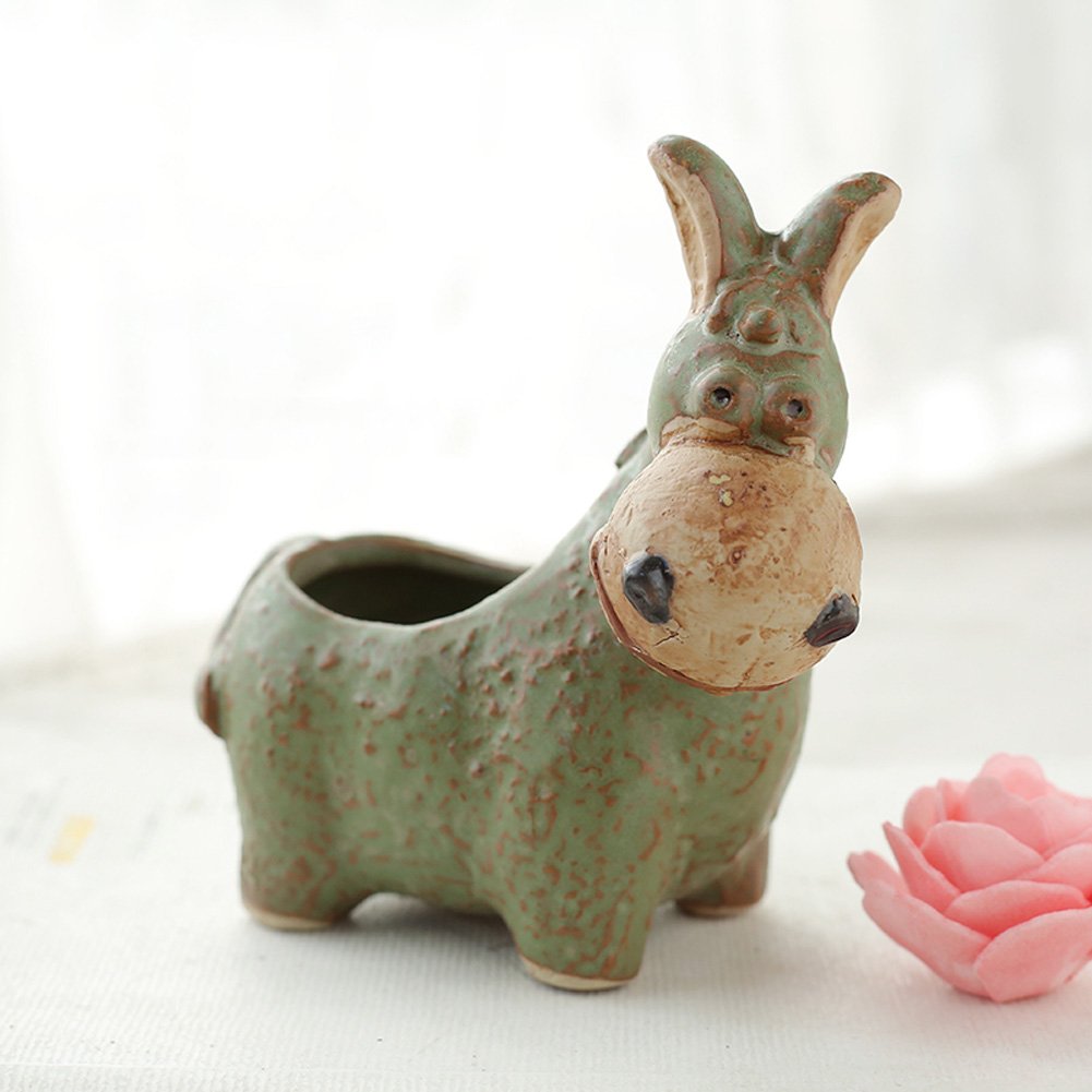 Vintage Ceramic Donut-Shaped Donkey Planter - Cute Flower Pot for Succulents, Small Plants & Home Decor | Perfect for Windowsills, Desks & Garden Decorations