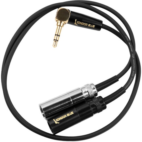 Kondor Blue 3.5mm to Dual Mini XLR Audio Splitter Cable - Right Angle Stereo Adapter for Professional Microphones, Cameras & Recording Equipment - Perfect for Studio, Podcast & Live Streaming Setups