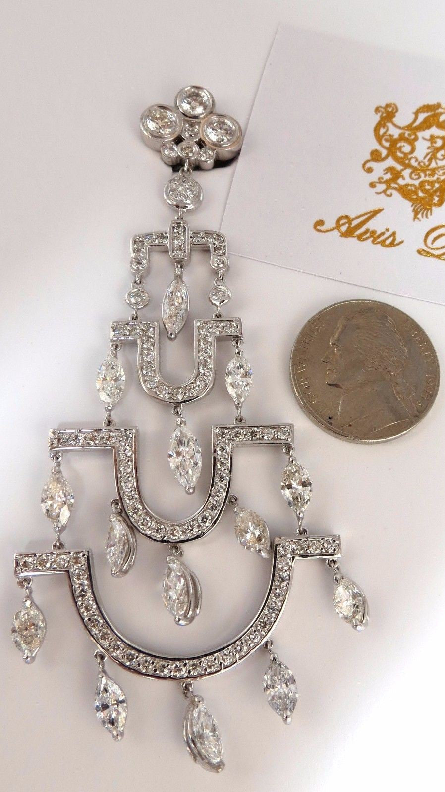 16.00 Carat Natural Diamond Deco Style Long Chandelier Dangle Earrings for Women - Elegant Evening Wear & Special Occasion Jewelry Gift