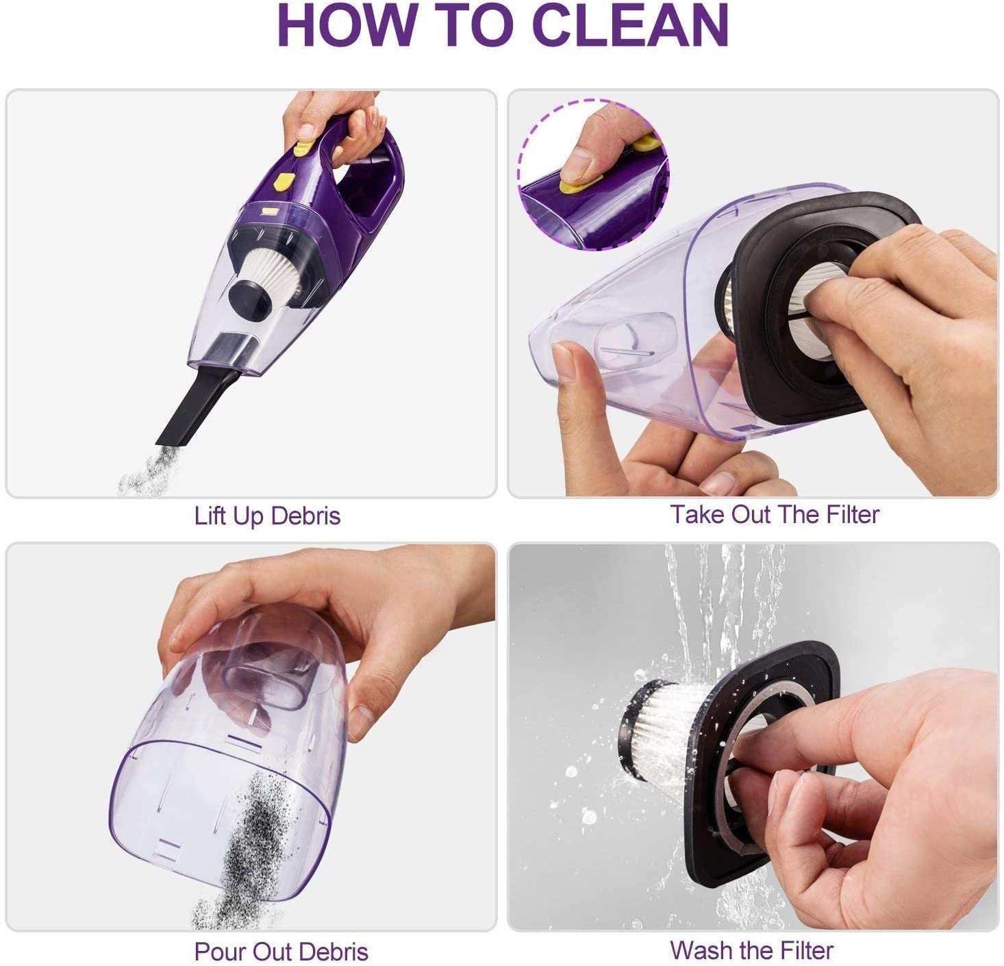 Powerful Handheld Car Vacuum Cleaner - Compact & Portable Wet/Dry Vacuum for Car Interior, Home, Office - Large Suction for Dust, Pet Hair, Crumbs - Easy to Clean Desktop & Tight Spaces (Purple) | Perfect for Cars, RVs, Boats & Home Use