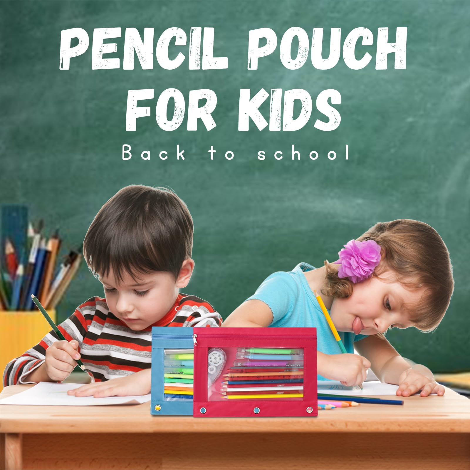 3-Ring Zipper Pencil Pouch 2 Pack - Durable School Binder Organizer for Pens, Pencils & Cosmetics | Perfect for Students, Office & Travel Organization