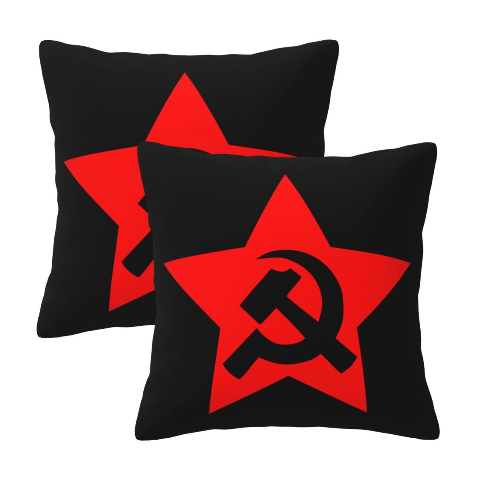 2 Pack Communist Hammer & Sickle Star Throw Pillow Covers - 18x18 Inch Square Cushion Covers for Sofa, Bed, Office & Car - Home Decor for Living Room, Bedroom & Vehicle Lumbar Support