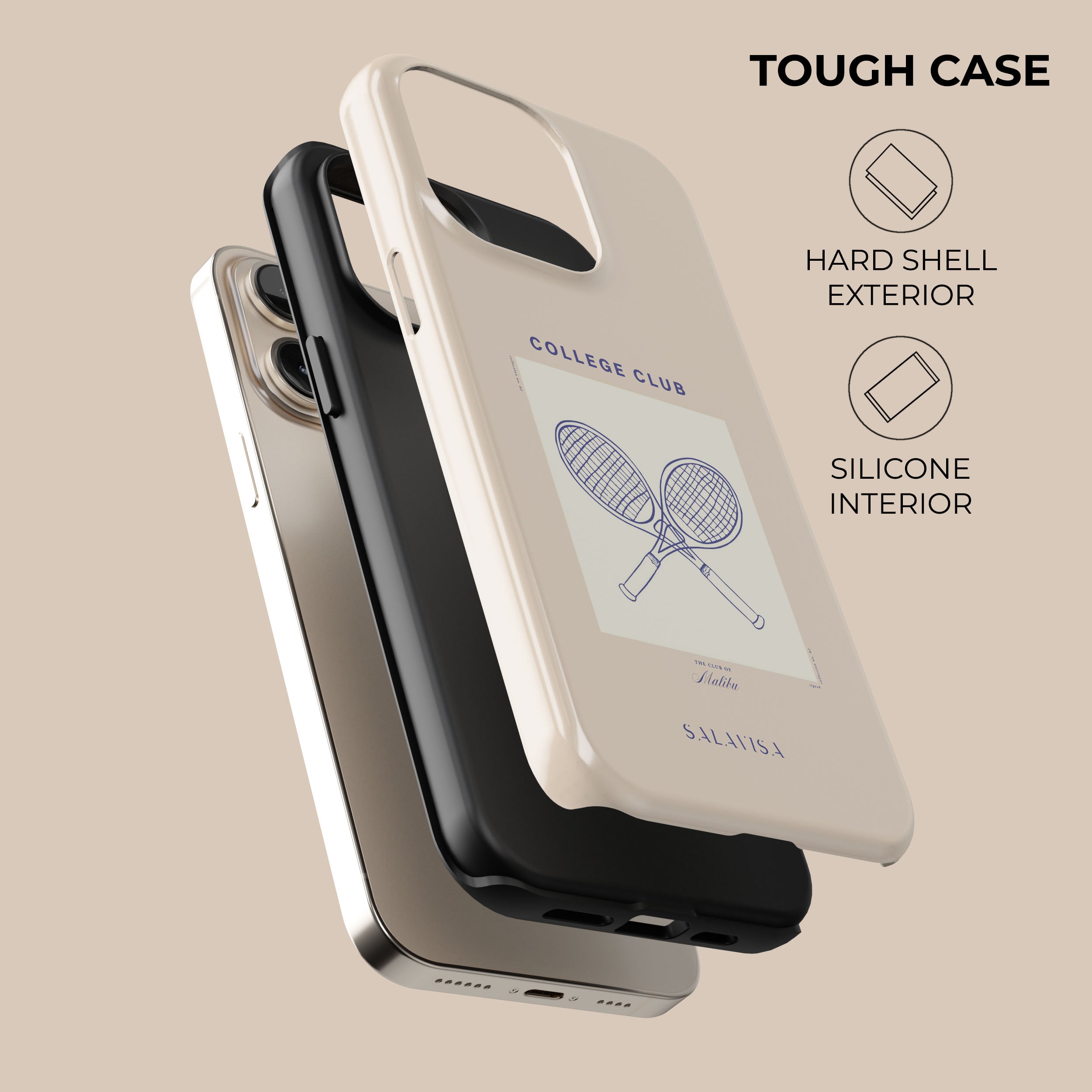 Beige Malibu Club Phone Case - Trendy Protective Cover for iPhone & Samsung - Perfect for Beach, Travel & Everyday Use