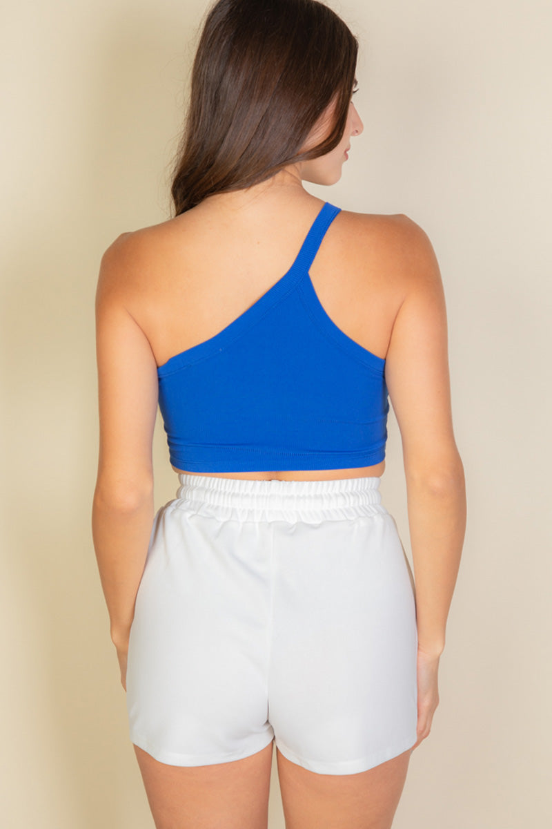 Trendy One Shoulder Ribbed Cropped Top for Women - Sexy Off Shoulder Summer T-Shirt - Perfect for Beach, Party & Night Out