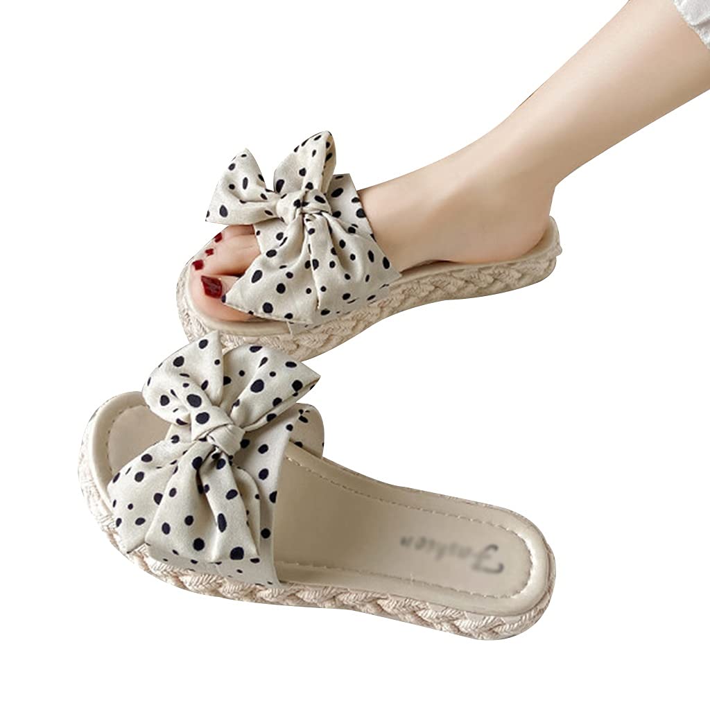 Women's Leather Bow Sandals with Cork Sole - Comfortable Square Toe Flip Flops for Beach, Home & Travel (White, Size EUR36) - Perfect for Summer Vacation, Poolside Lounging and Casual Outings
