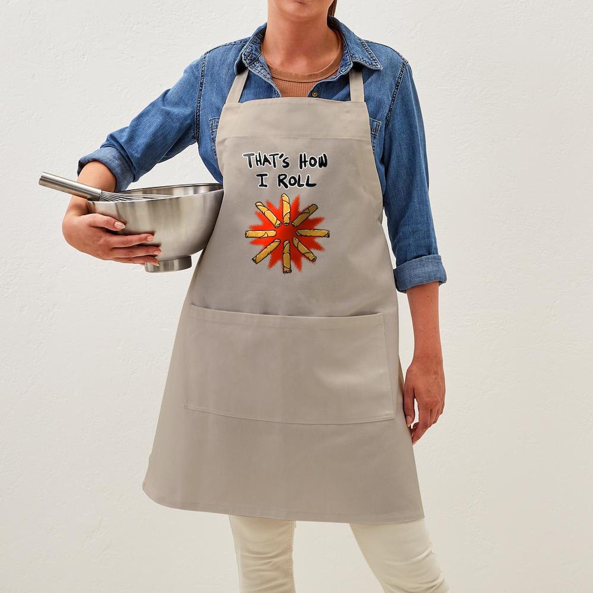 Lumpia Kitchen Apron with Pockets - Adjustable BBQ Grilling & Baking Apron for Cooking, Hosting & Filipino Cuisine | Perfect for Home Chefs, Outdoor Barbecues & Potlucks
