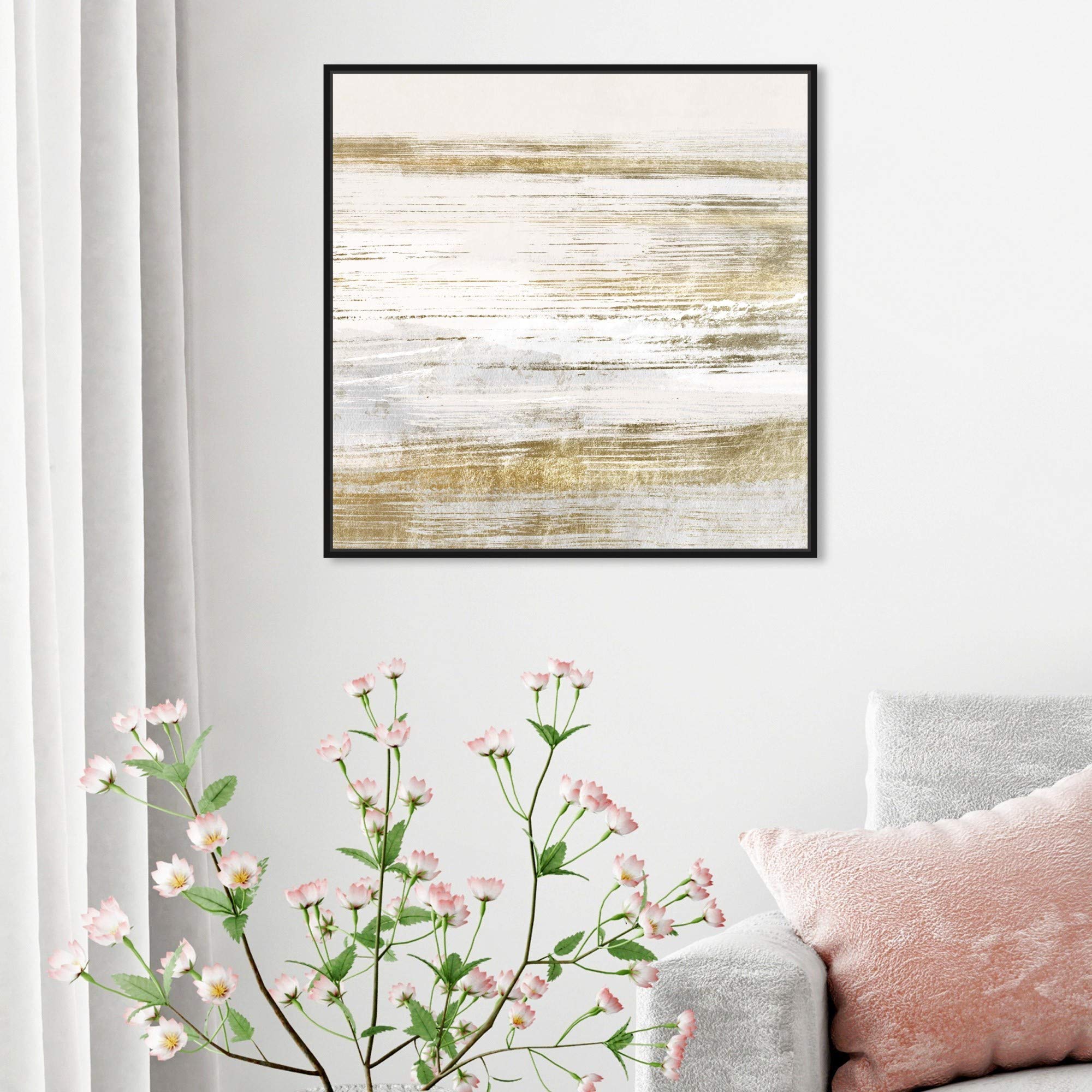 Blush Romance Gold Abstract Wall Art Canvas Print - 24x24 Inch Black Framed Home Decor by Oliver Gal Artist Co. | Perfect for Living Room, Bedroom & Office Decor