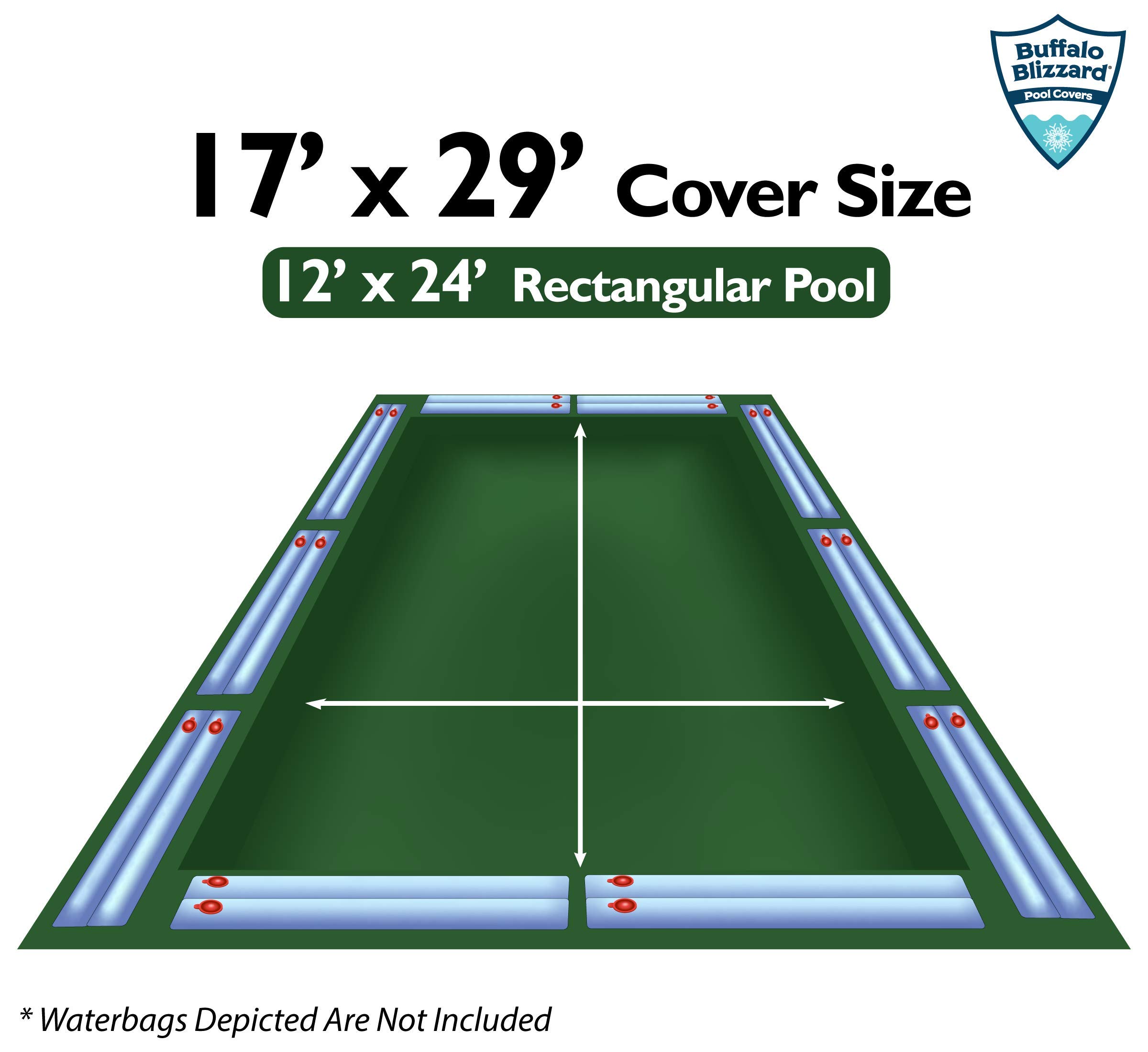 Buffalo Blizzard Ripstopper Green Winter Pool Cover for 12x24 ft Rectangle In-Ground or Above-Ground Swimming Pools | Heavy Duty 5-Foot Overlap | Secure Fit with Extra Material | Perfect for Winter Protection & Snow Load Resistance