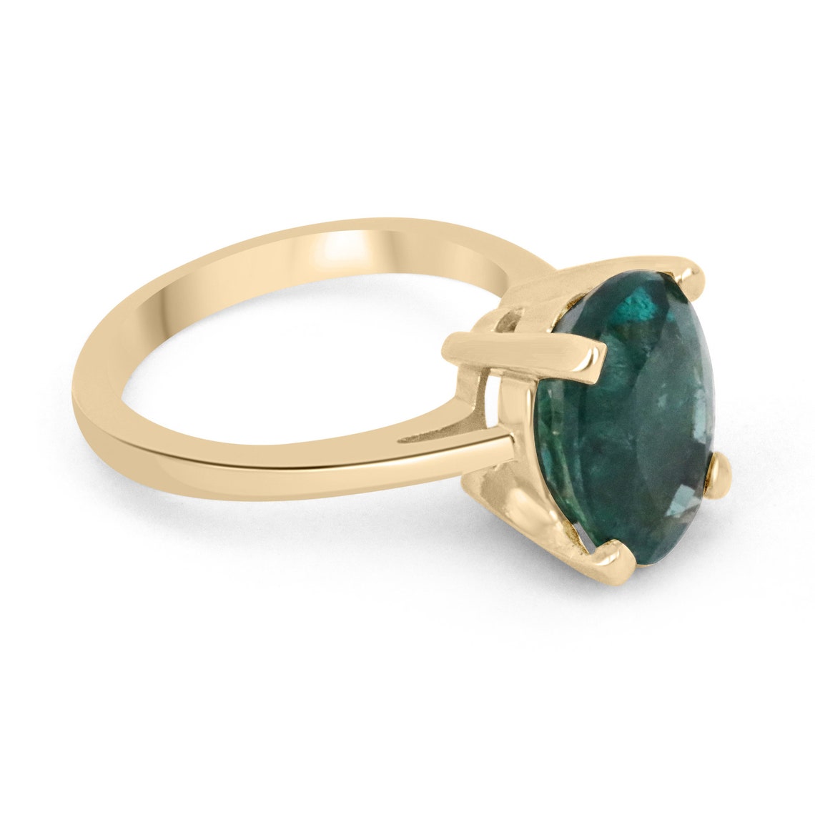 3.31cts 14K Natural Oval Cut High Quality Dark Emerald Solitaire Gold Ring for Women – Elegant Engagement, Wedding, Anniversary Gift – Perfect for Special Occasions & Everyday Luxury