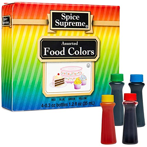 Spice Supreme Assorted Food Colors - Red, Blue, Green, Yellow (4-Pack, 1.2 oz Total) | Non-Toxic Food Dye for Baking, Cake Decorating, Candy Making & DIY Crafts