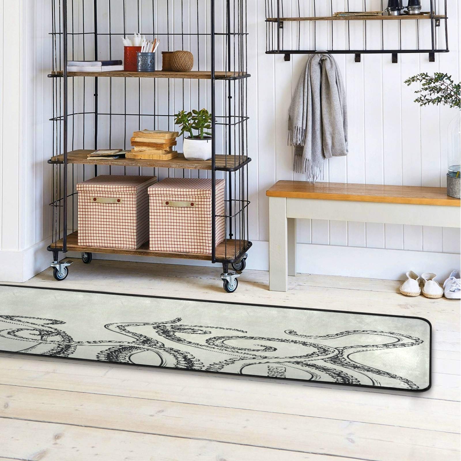 Non-Slip Octopus Tentacle Area Rug 2'x6' - Grey Ocean Animal Print Runner Carpet for Hallway, Living Room, Bedroom & Entryway | Soft Indoor Home Decor for Coastal & Nautical Themed Spaces