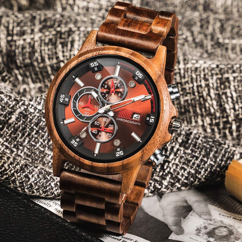 WASTIME Wooden Watch for Men & Women - Stylish Chronograph Military Casual Calendar Wooden Watch with Date Display | Perfect for Outdoor, Office & Everyday Wear