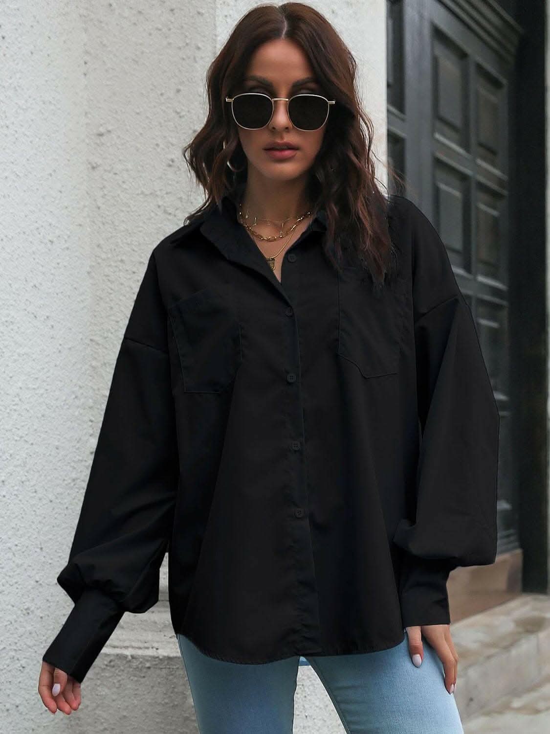 Stylish Lantern Sleeve Blouse for Women - Trendy Loose Fit Tops for Casual Outings & Office Wear