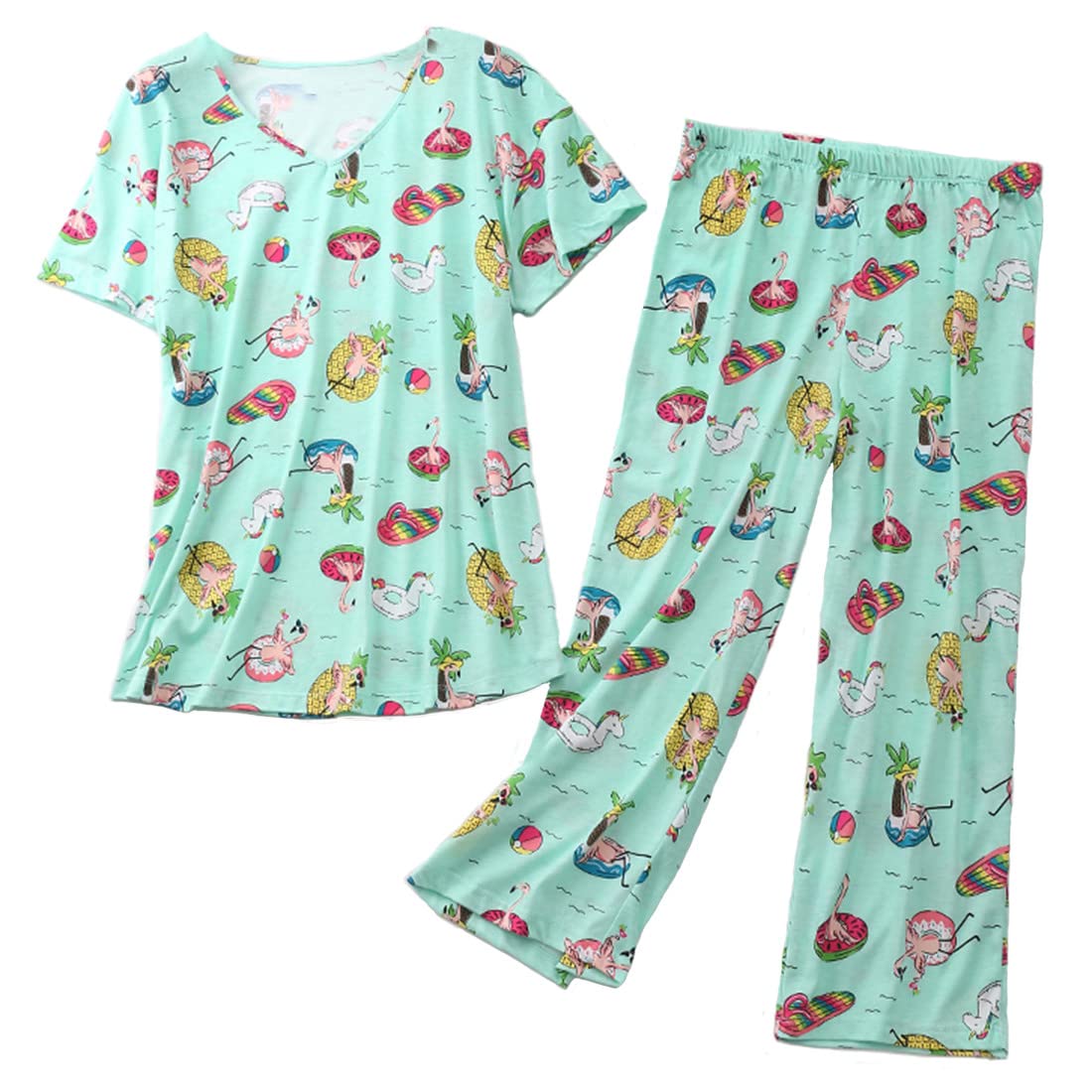 Inadays Women's Cotton Pajama Set - Short Sleeve Top & Capri Pants 2-Piece Lounge Wear for Summer | Soft Sleepwear for Nighttime & Cozy Loungewear for Relaxing at Home