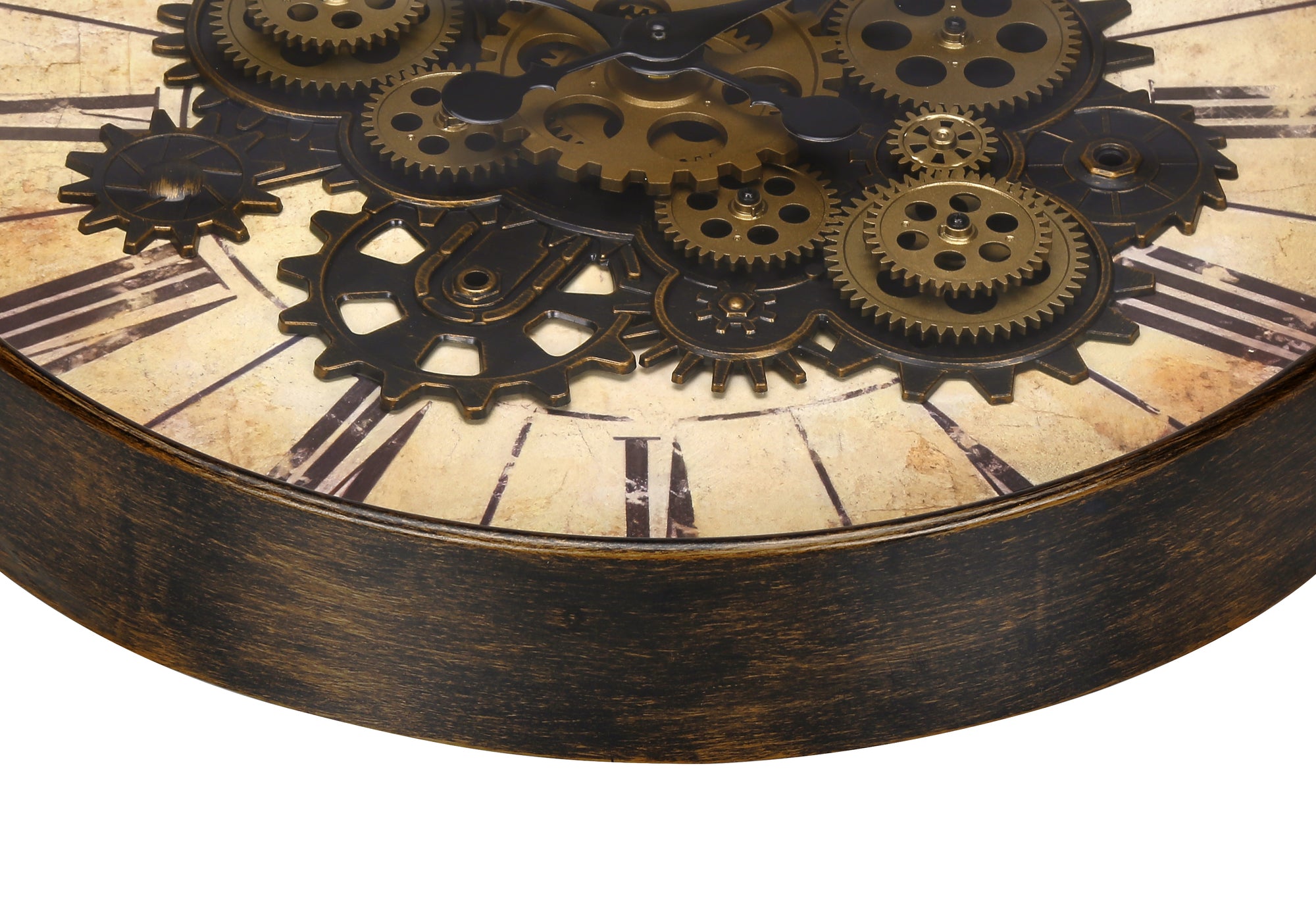 20 Inch Round Wall Clock with Vintage Gear Mechanism - Brown Transitional Style for Living Room, Bedroom & Office Decor