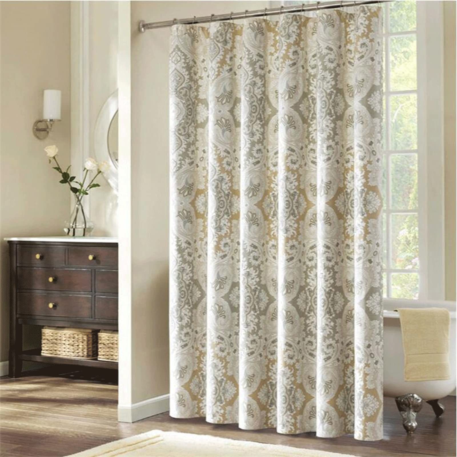 Waterproof Polyester Shower Curtain with 12 Hooks - Elegant Bathroom Decor for Modern Homes, Perfect for Bathrooms & Showers (72x72 Inches)