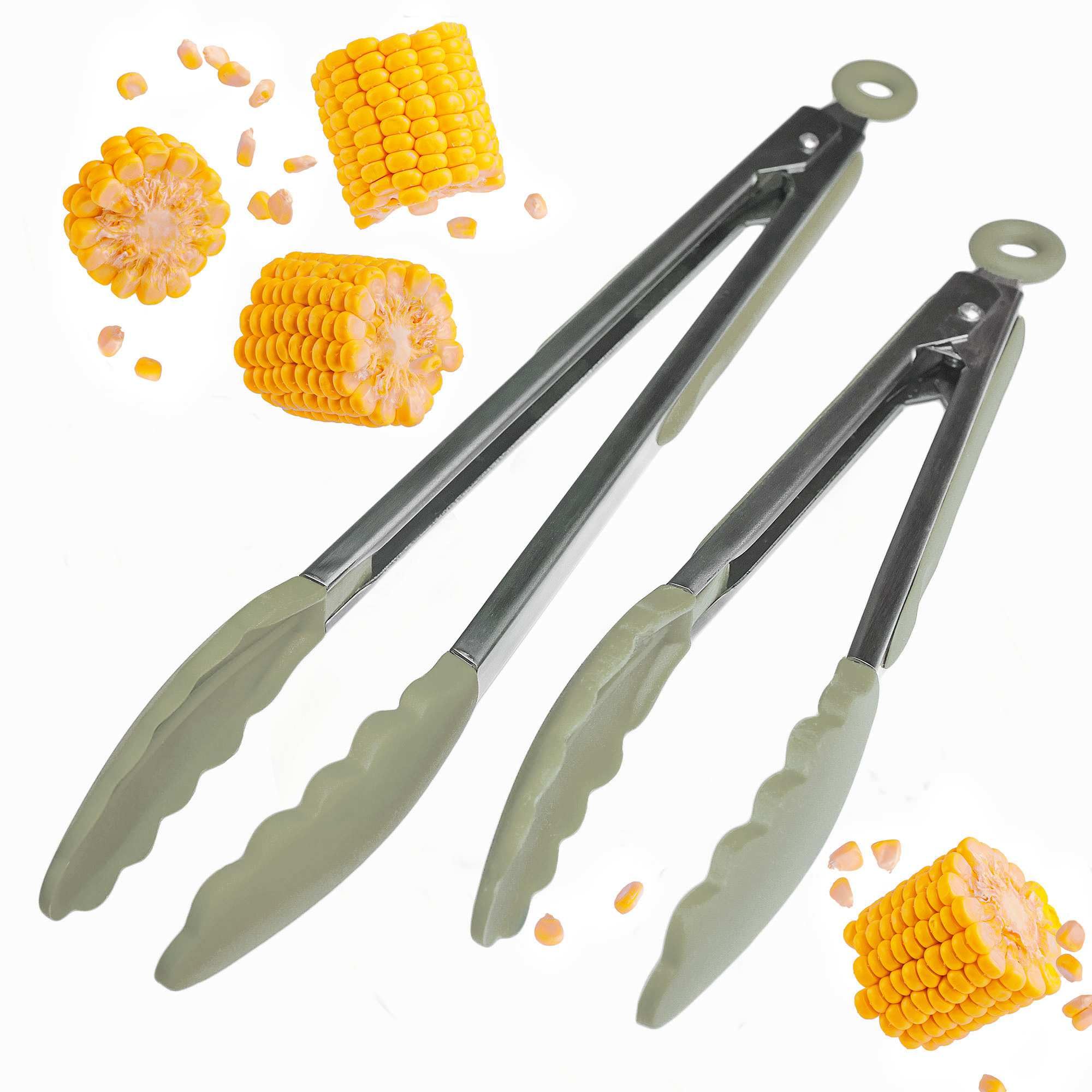 Starpack Heat Resistant Silicone Kitchen Tongs (2Pcs) - 600°F Safe BBQ Grill Tongs with Non-Slip Grip & Stainless Steel Core - 9