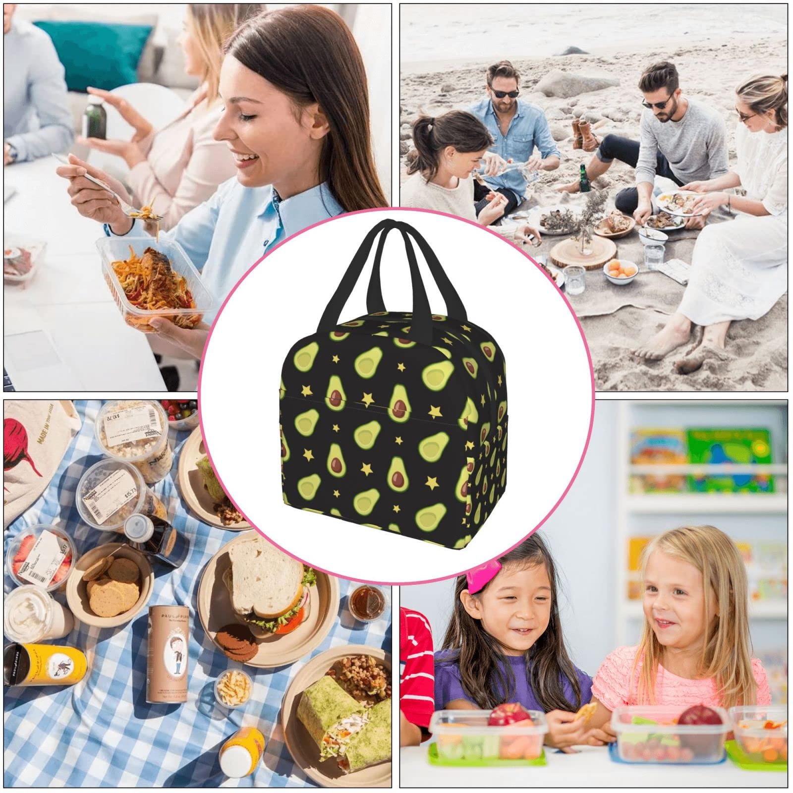 **Insulated Avocado & Stars Lunch Bag - Reusable Cooler Tote for Work, Picnic & Travel - Bento Box & Shopping Bag for Adults, Men & Women - Perfect for Office, School & Outdoor Activities**