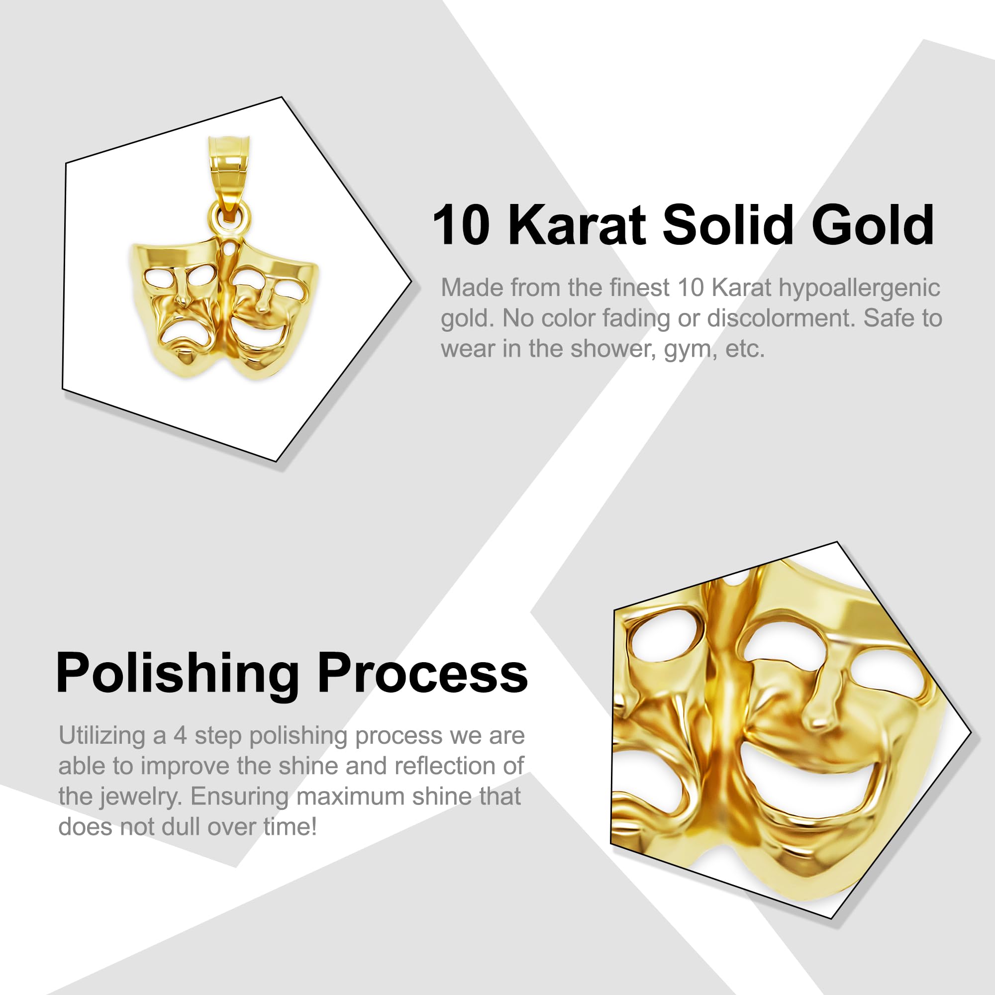 10K Solid Gold Drama Mask Charm Pendant - Elegant Jewelry for Theater Lovers & Costume Parties - Perfect Gift for Actors & Performers