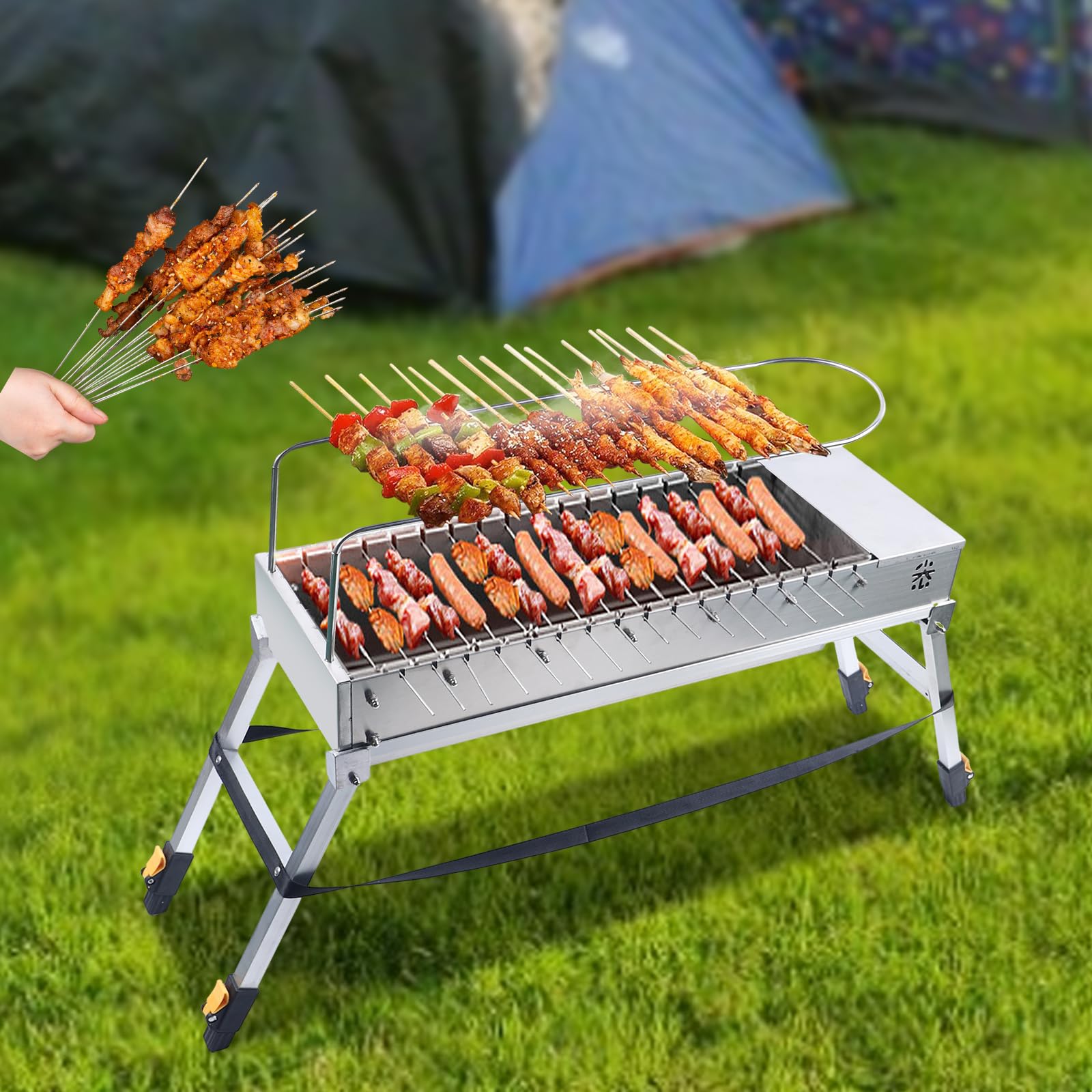Electric Rotisserie BBQ Grill - Automatic Rotating Stainless Steel USB Grill for Outdoor Cooking, Camping & Picnics | Portable Commercial Charcoal Grill for Backyard, Tailgating & Parties